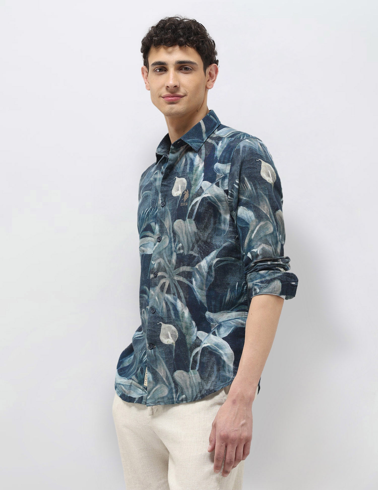 Tropical Printed Regular Fit Shirt Navy - U.S. POLO ASSN. | Large
