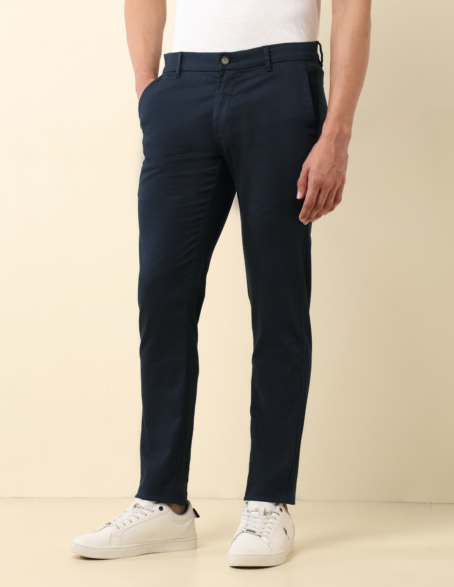 Slim Fit Dobby Trousers Navy - U.S. Polo Assn. India | Large