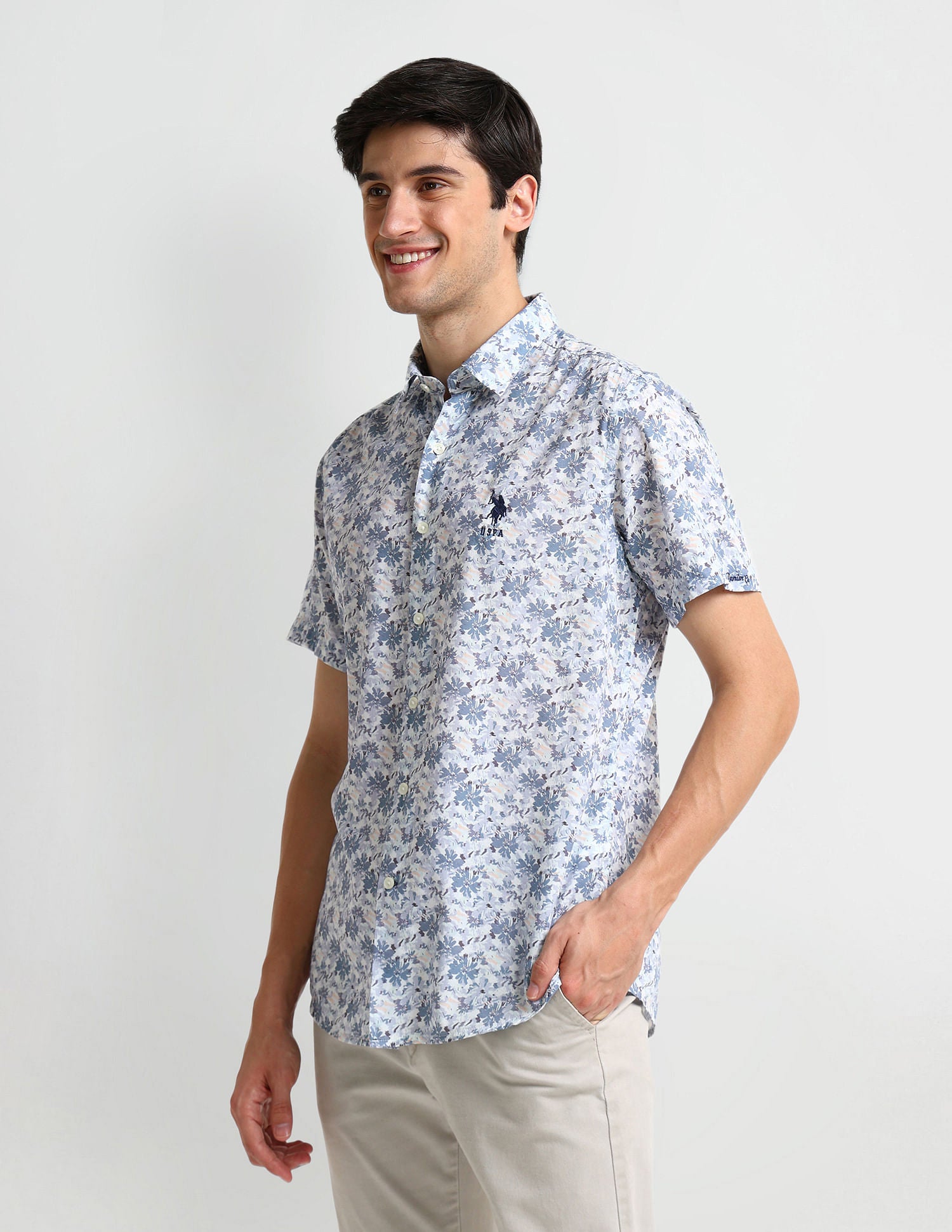 Floral Print Slim Fit Shirt Grey - U.S. Polo Assn. India | Large