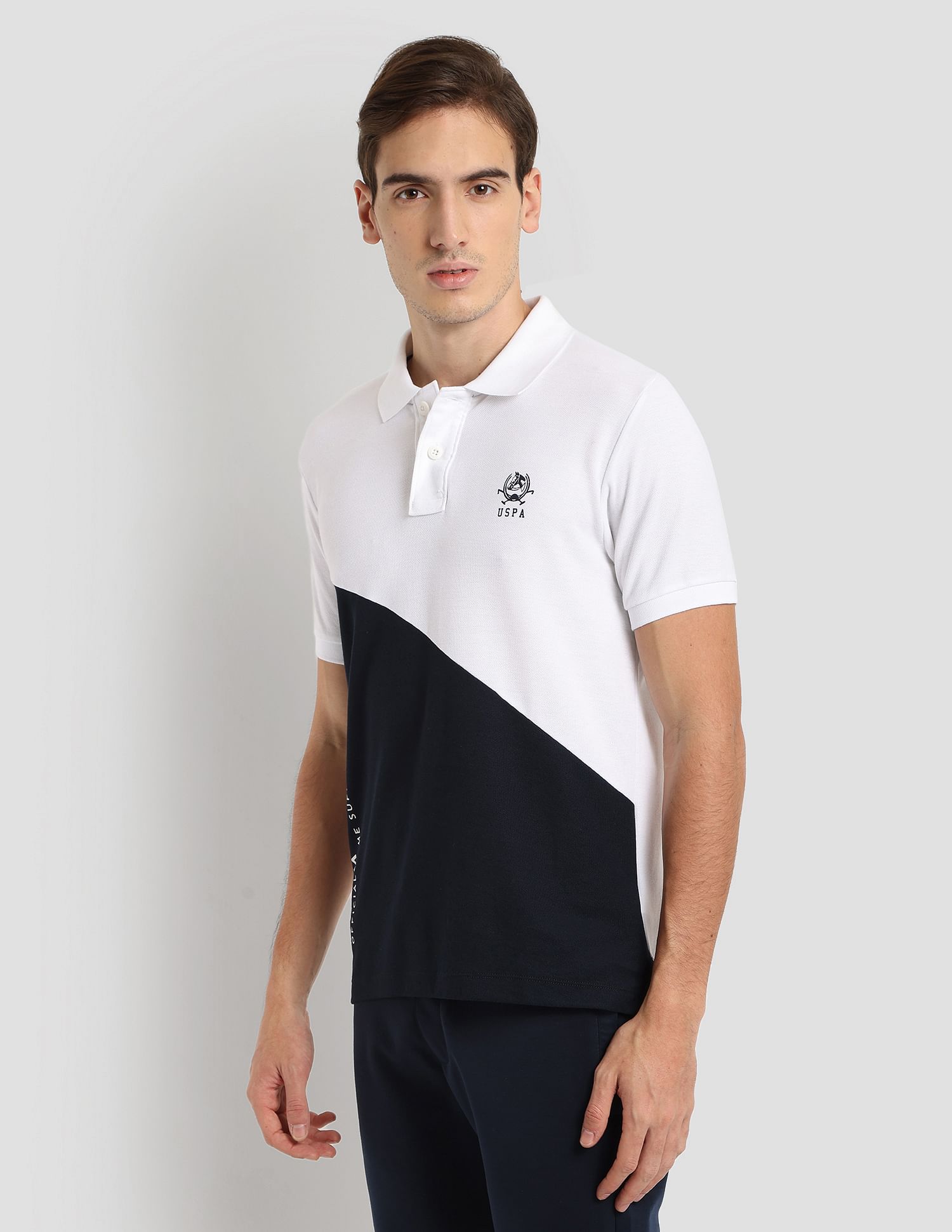 Diagonal Colour Block Active Polo Shirt White - U.S. Polo Assn. India | Large