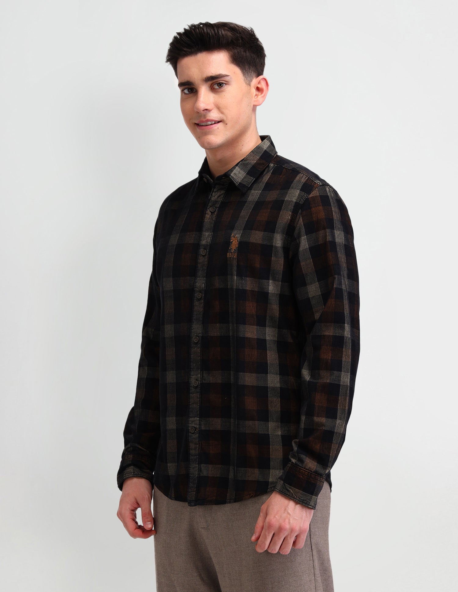 Plaid Checked Slim Fit Cotton Shirt Brown - U.S. Polo Assn. India | Large