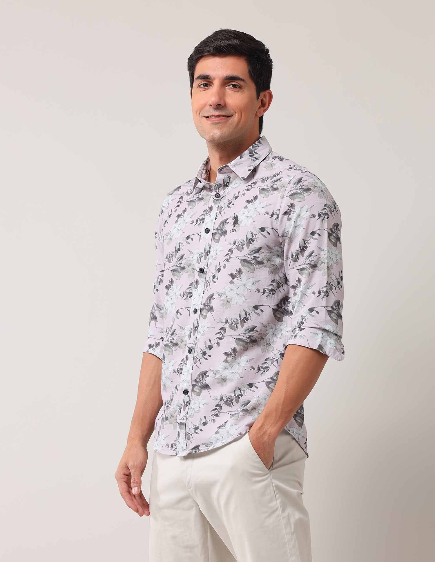 Floral Printed Regular Shirt Light pink - U.S. POLO ASSN. | Large