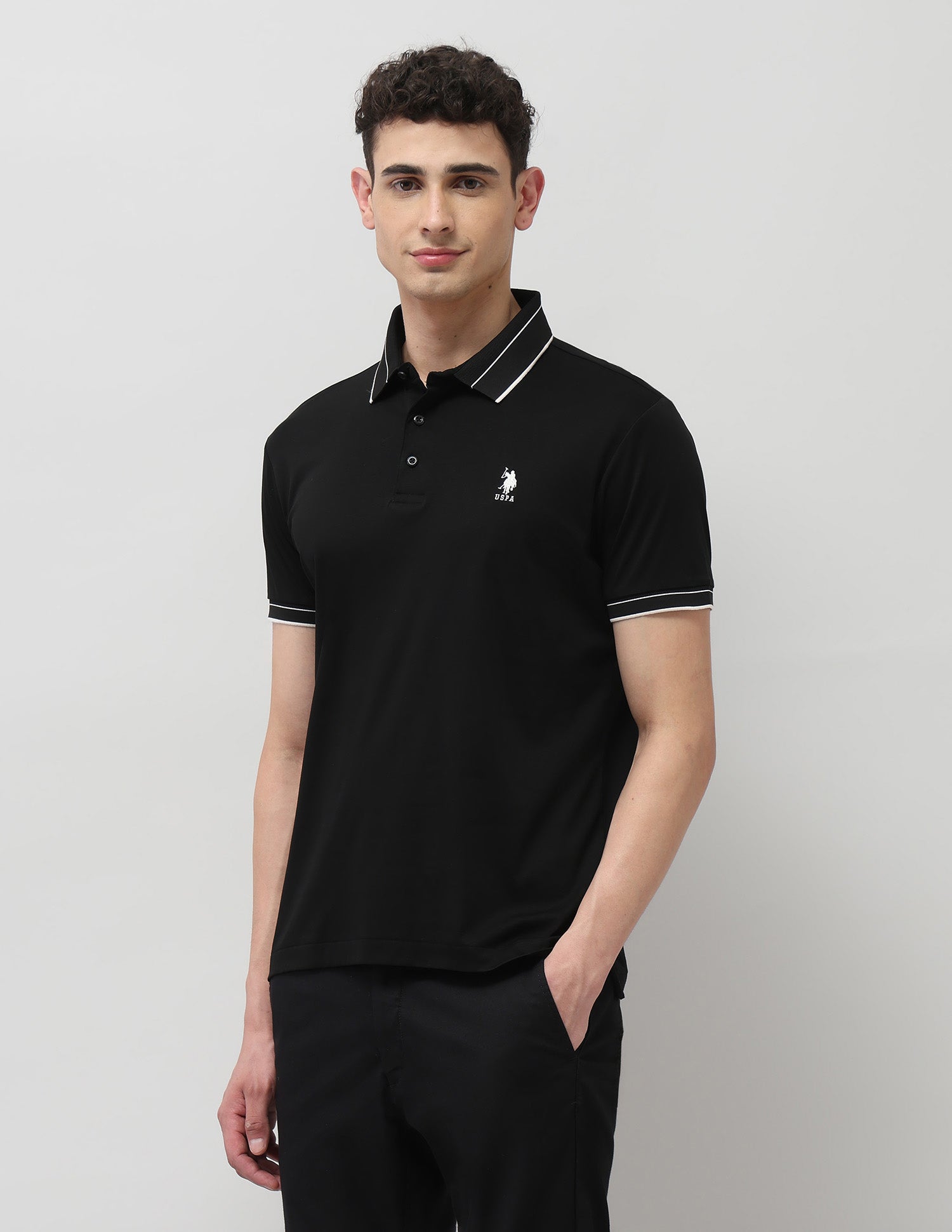 Regular Fit Pure Cotton Polo Shirt Black - U.S. POLO ASSN. | Large