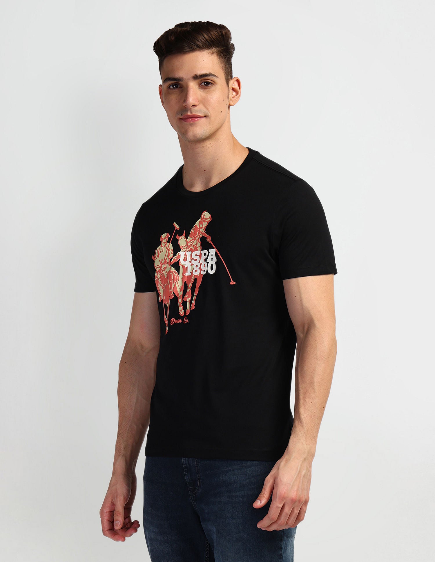 Brand Print Muscle Fit T-Shirt Black - U.S. Polo Assn. India | Large