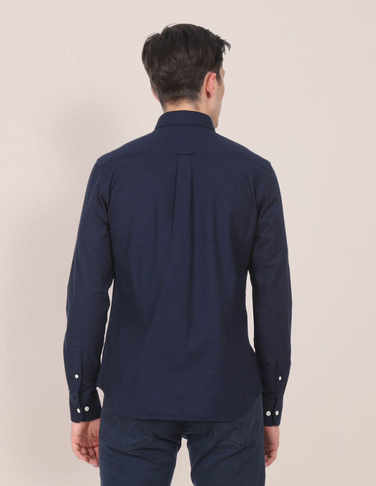 Spread Collar Solid Casual Shirt Navy - U.S. POLO ASSN. | Large