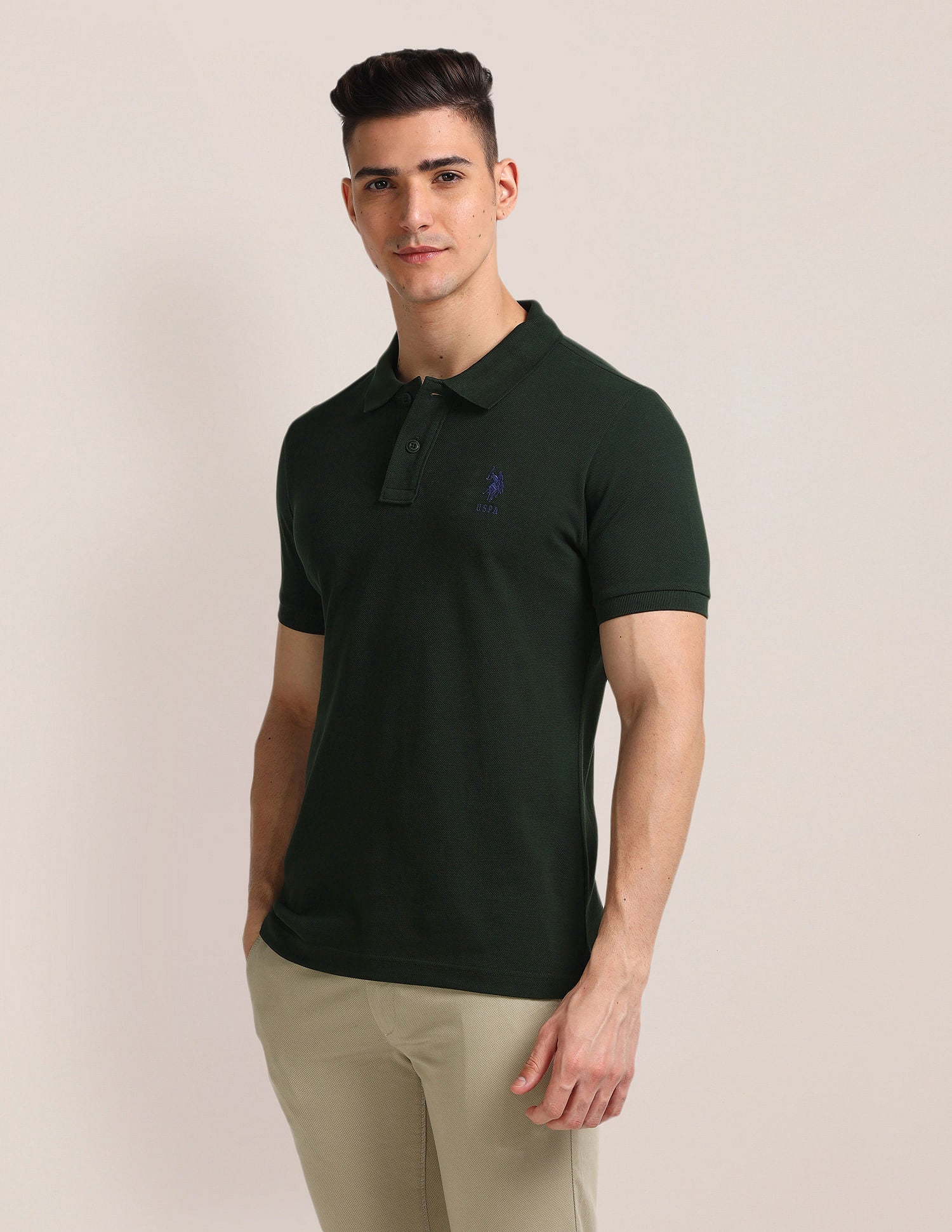 Solid Slim Fit Polo Shirt Olive - U.S. Polo Assn. India | Large
