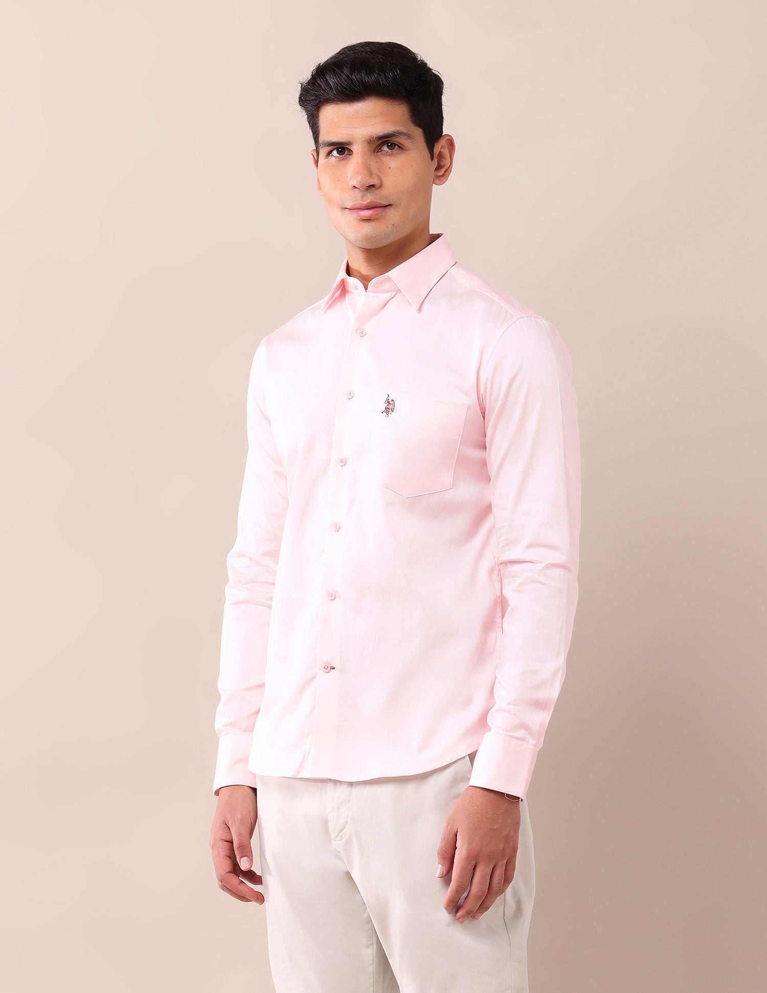 Tailored Fit Solid Shirt Light Pink - U.S. Polo Assn. India | Large