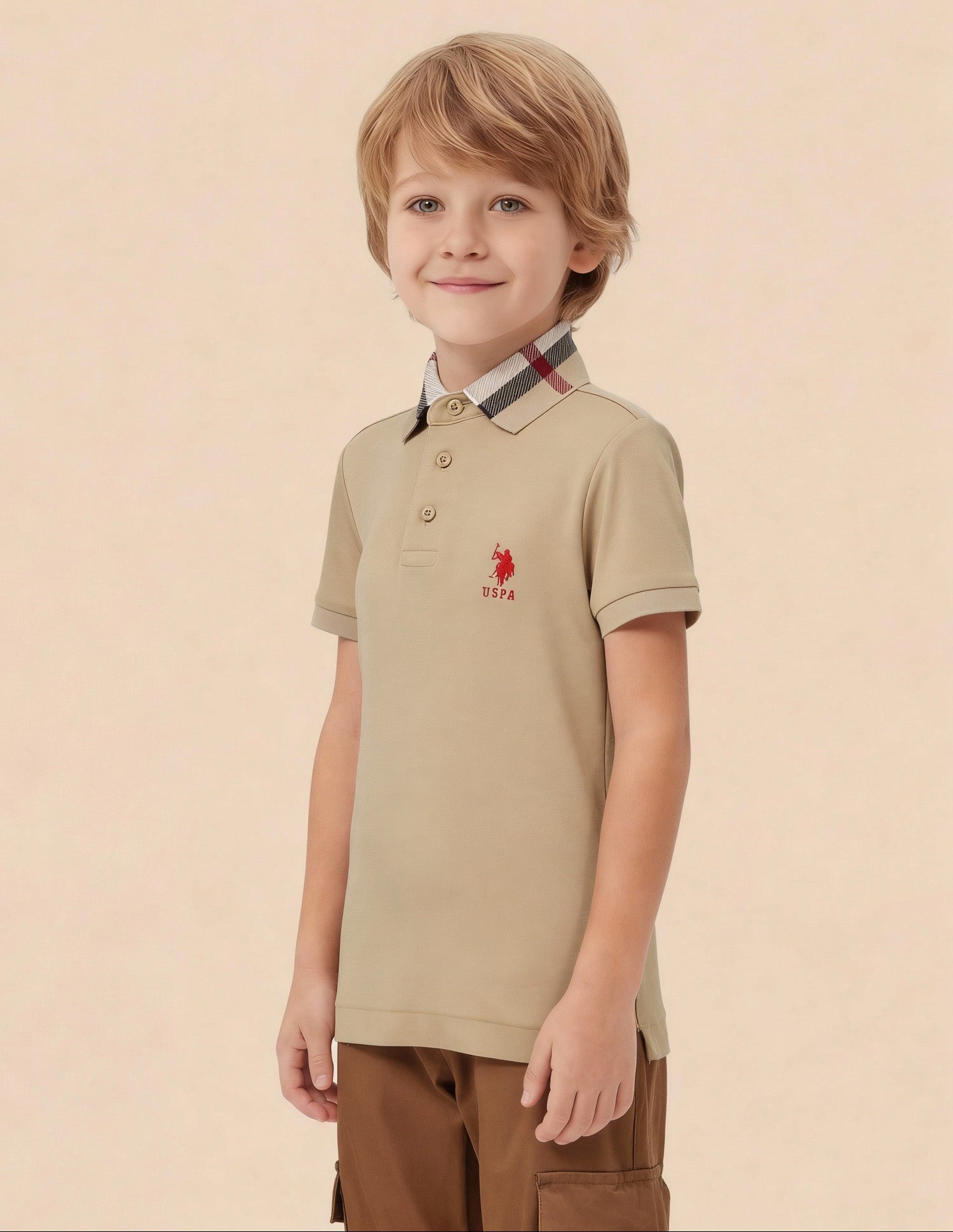 Boys Regular Fit Mini Me Polo Shirt Beige - U.S. Polo Assn. India | Large