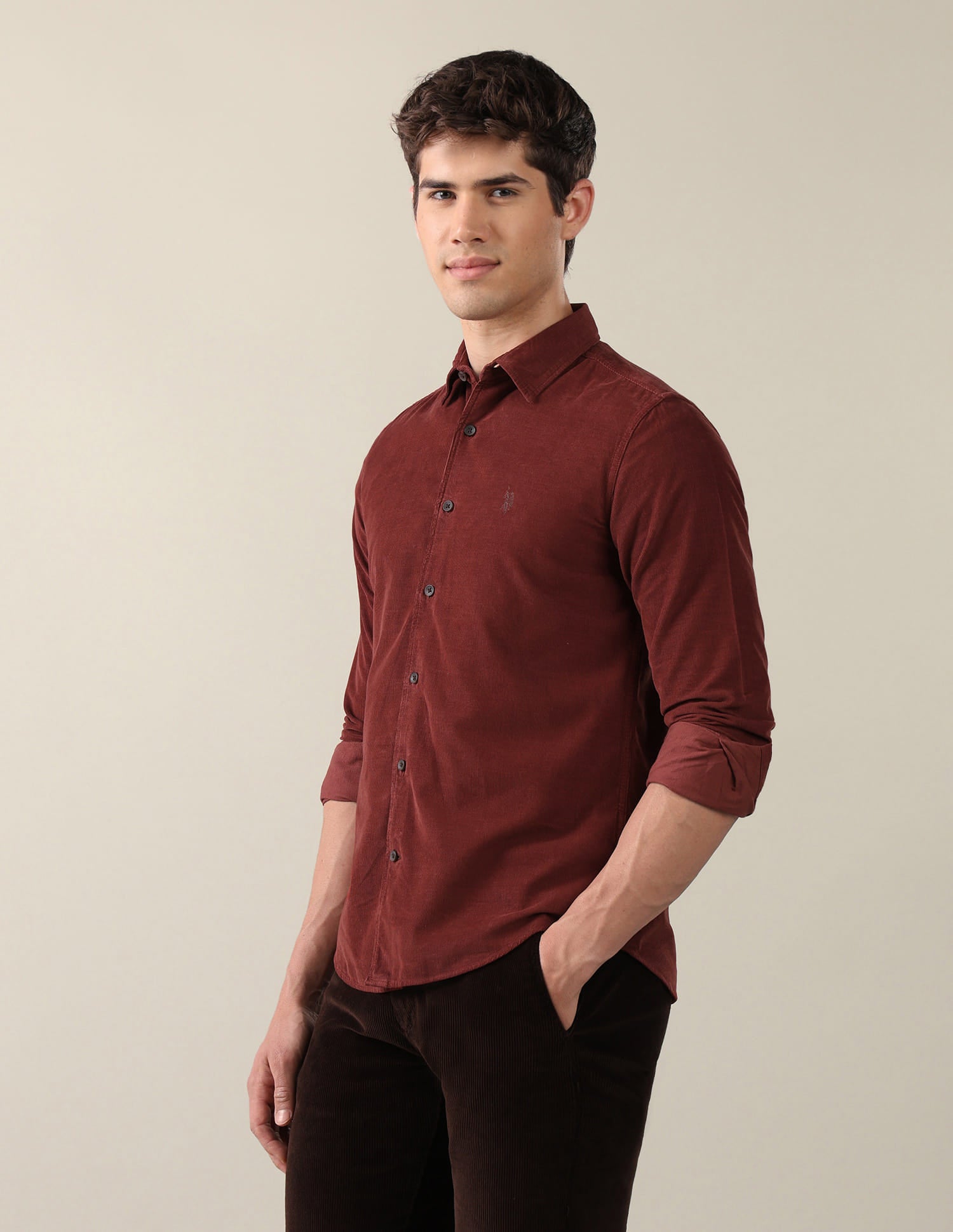 Corduroy Regular Fit Shirt Brown - U.S. Polo Assn. India | Large
