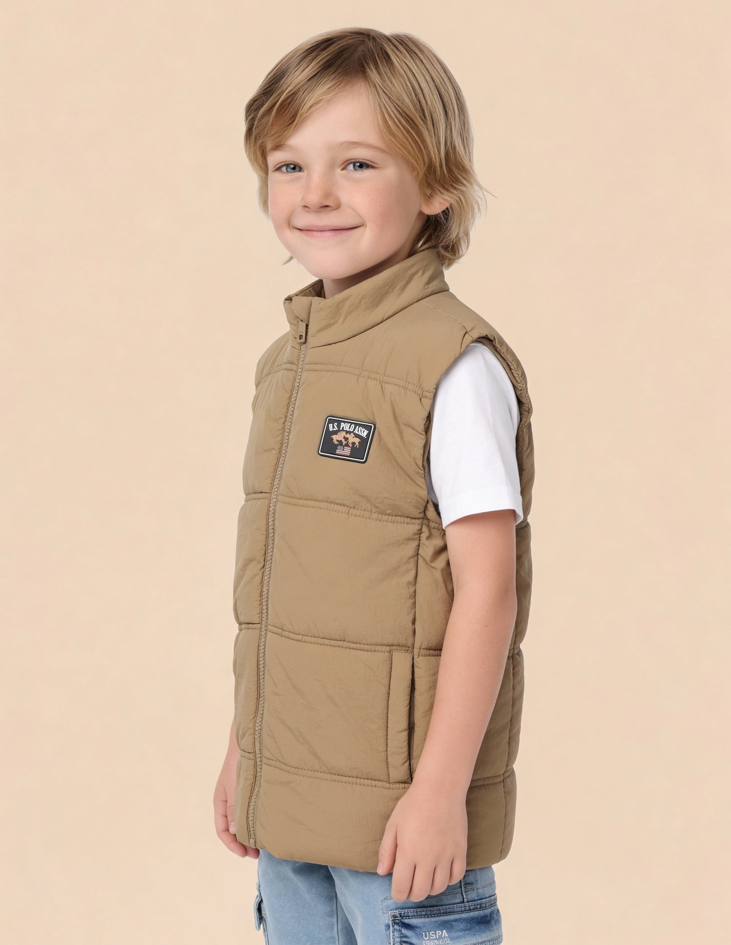 Boys Solid Puffer Jacket Beige - U.S. Polo Assn. India | Large