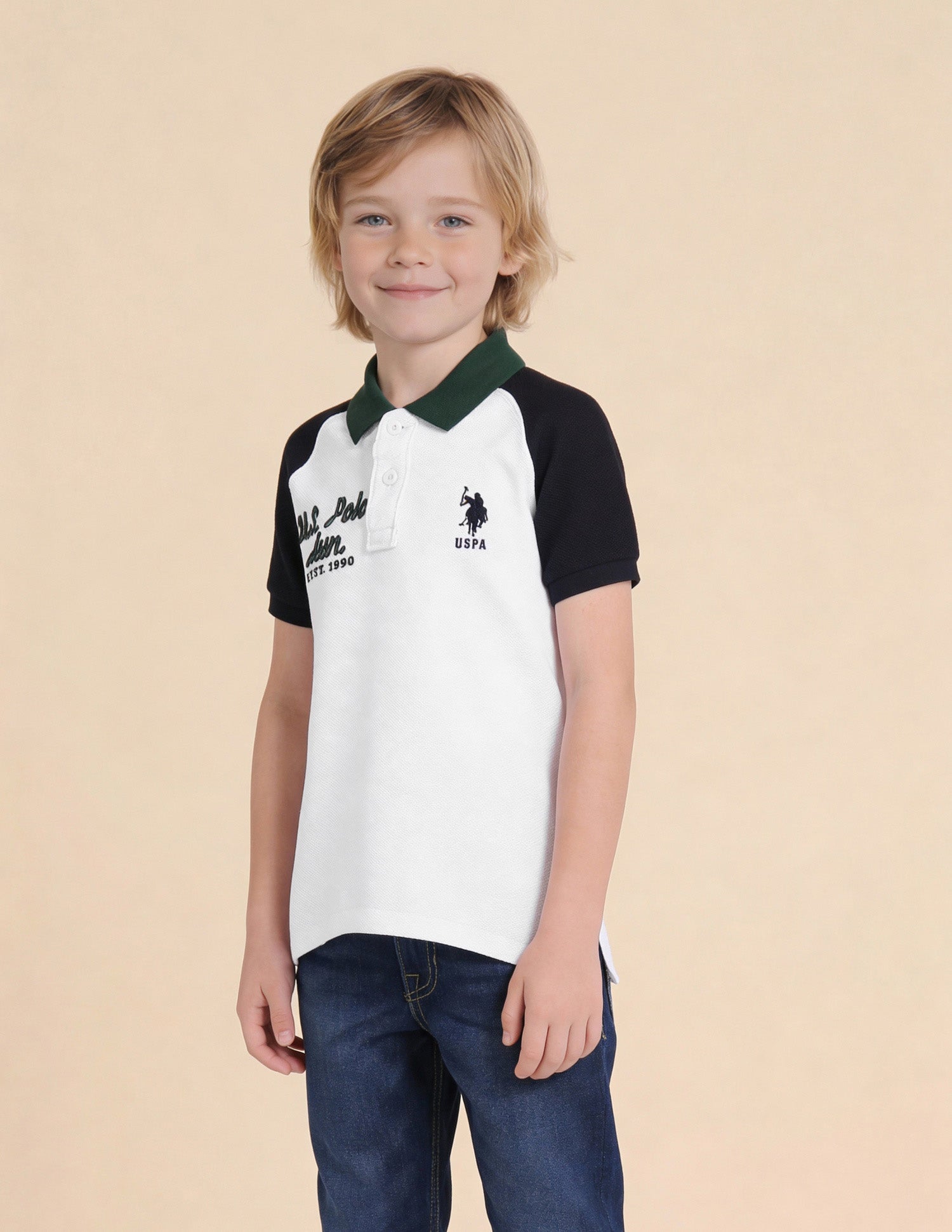 Boys Colour Block Regular Fit Polo Shirt White - U.S. Polo Assn. India | Large