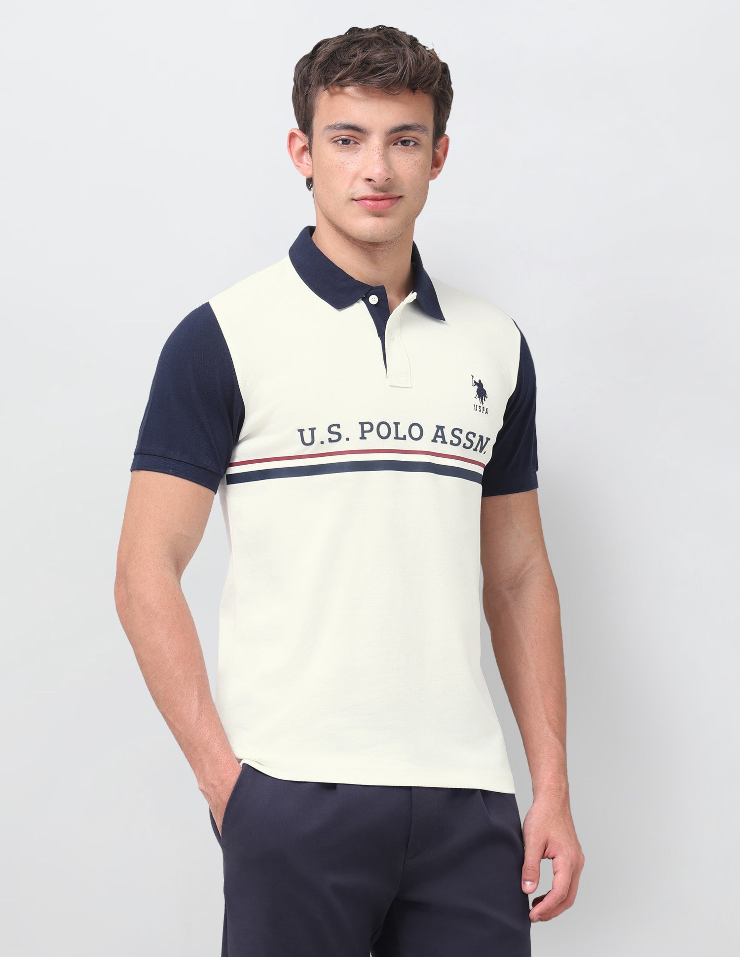 Brand Printed Regular Fit Polo Shirt Off White - U.S. Polo Assn. India | Large