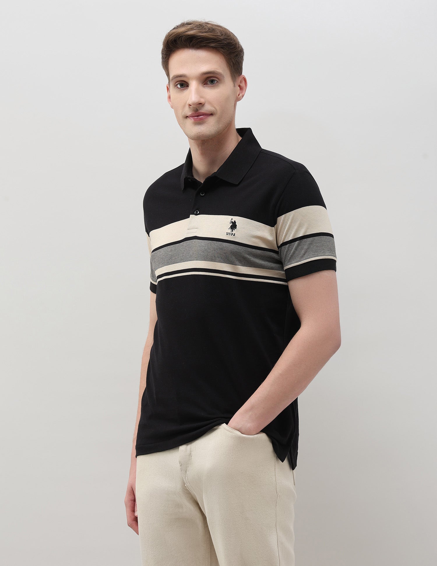 Horizontal Striped Slim Fit Polo Shirt Black - U.S. POLO ASSN. | Large