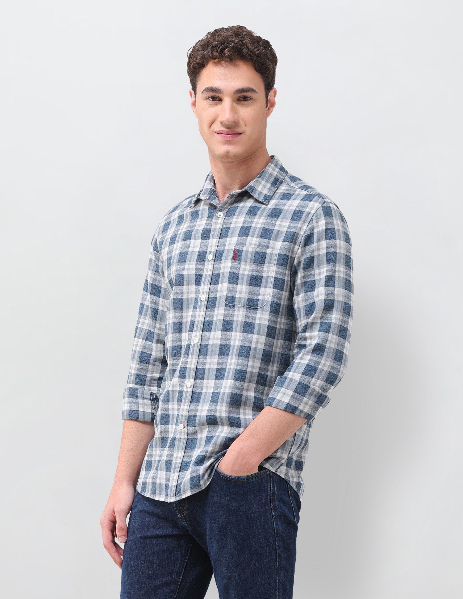Plaid Checked Regular Fit Shirt Blue - U.S. Polo Assn. India | Large