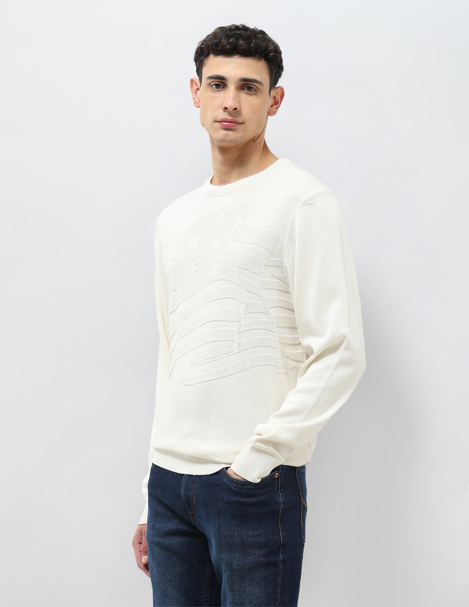 Textured Regular Fit Sweater Ivory - U.S. POLO ASSN. | Large