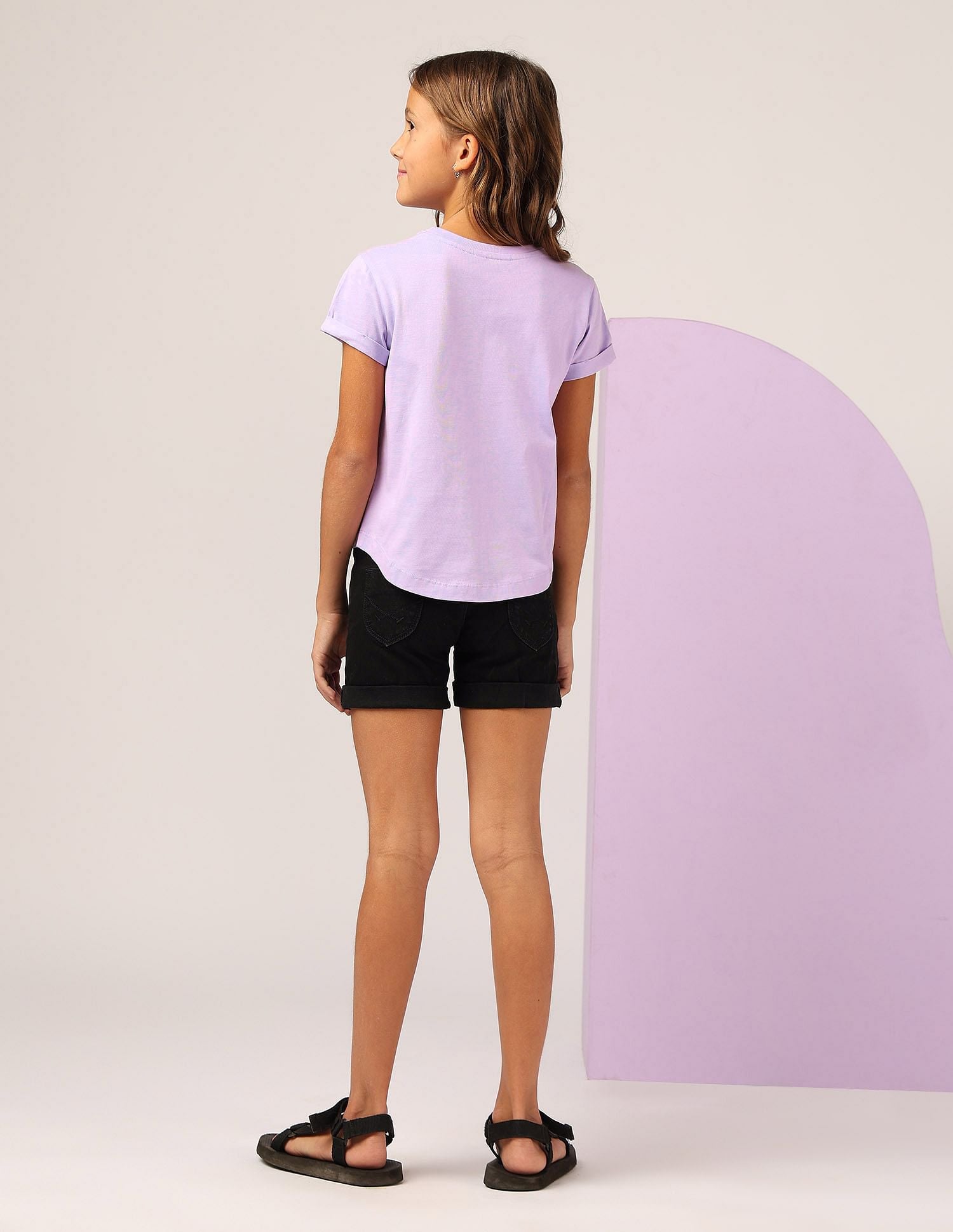 Girls Stud Detailed Relaxed Fit T-Shirt Light Purple - U.S. POLO ASSN. | Large