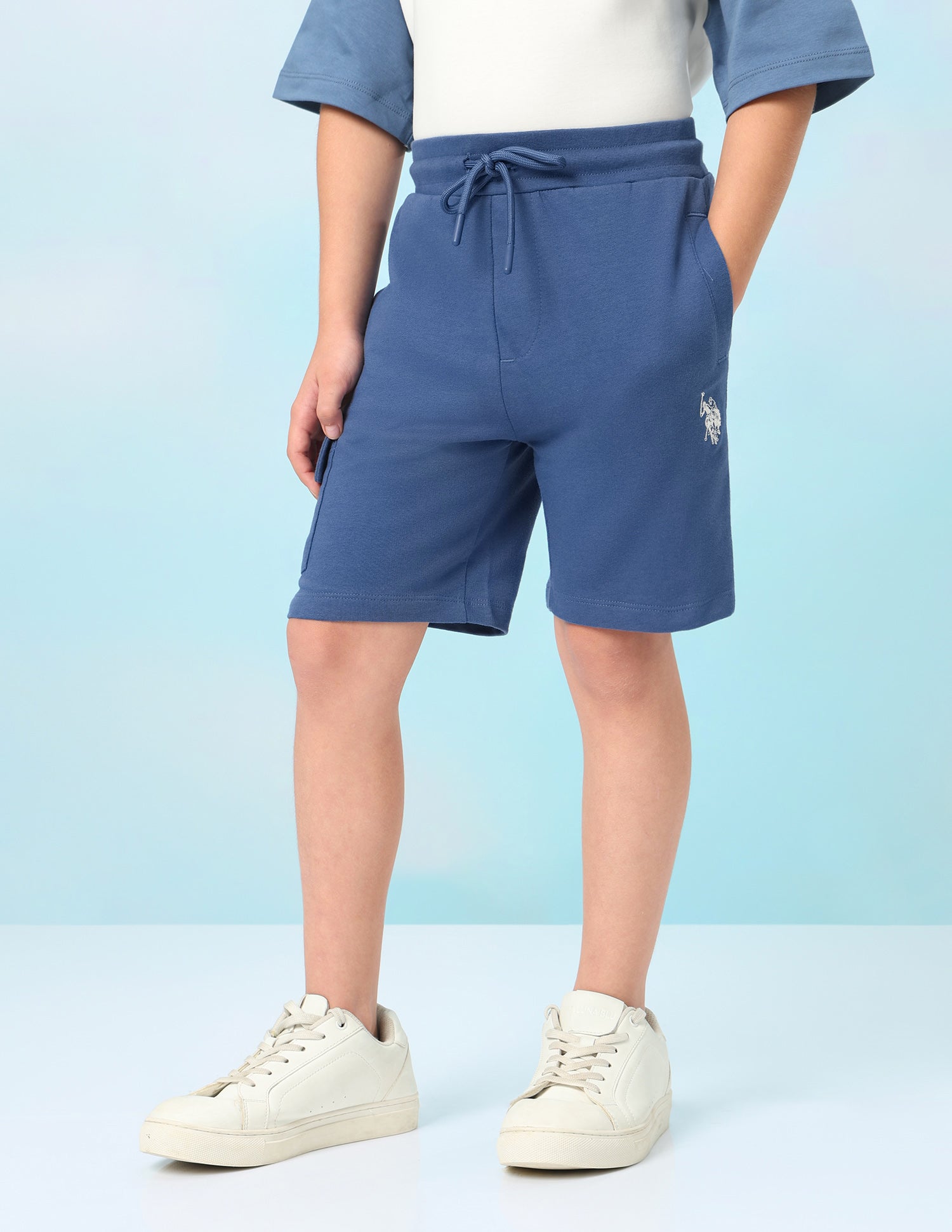 Mid Rise Solid Shorts Blue - U.S. Polo Assn. India | Large