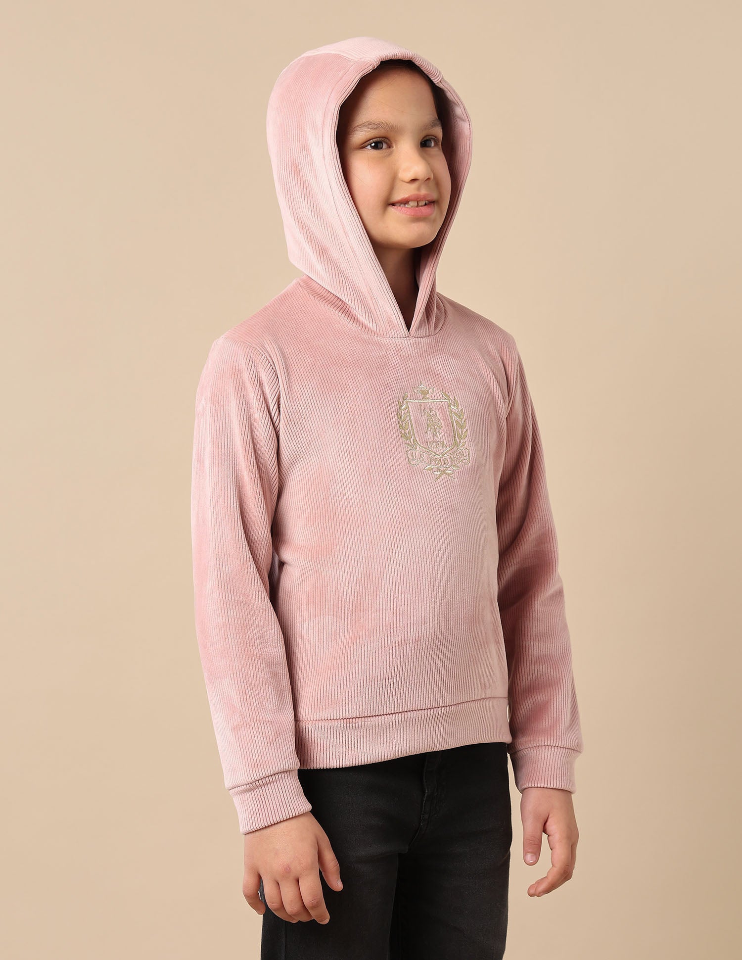 Girls Ribbed Hooded Sweatshirt Light Pink - U.S. POLO ASSN. | Large