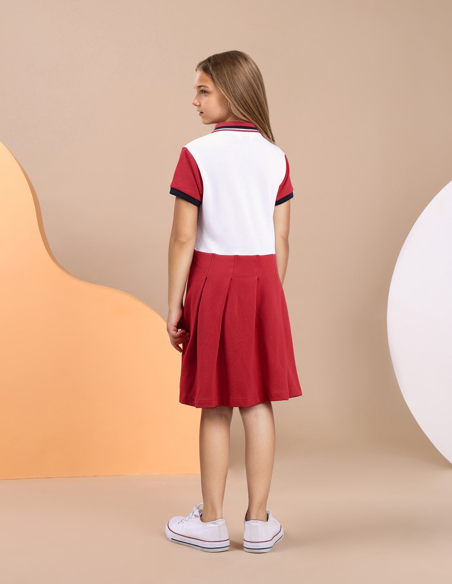 Girls Knife Pleat Cotton Dress Red - U.S. POLO ASSN. | Large