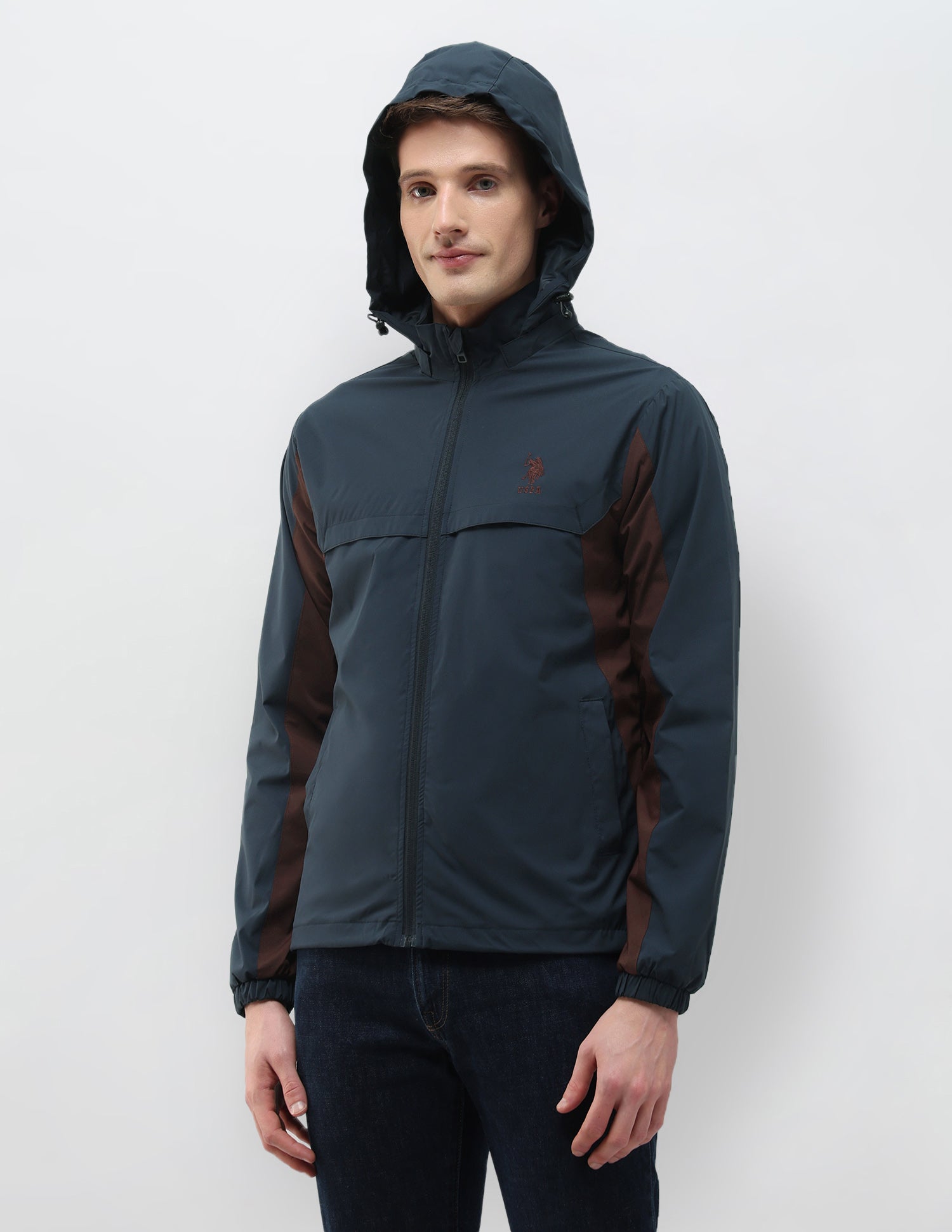 Packable Detachable Hood Colour Blocked Jacket Teal - U.S. Polo Assn. India | Large