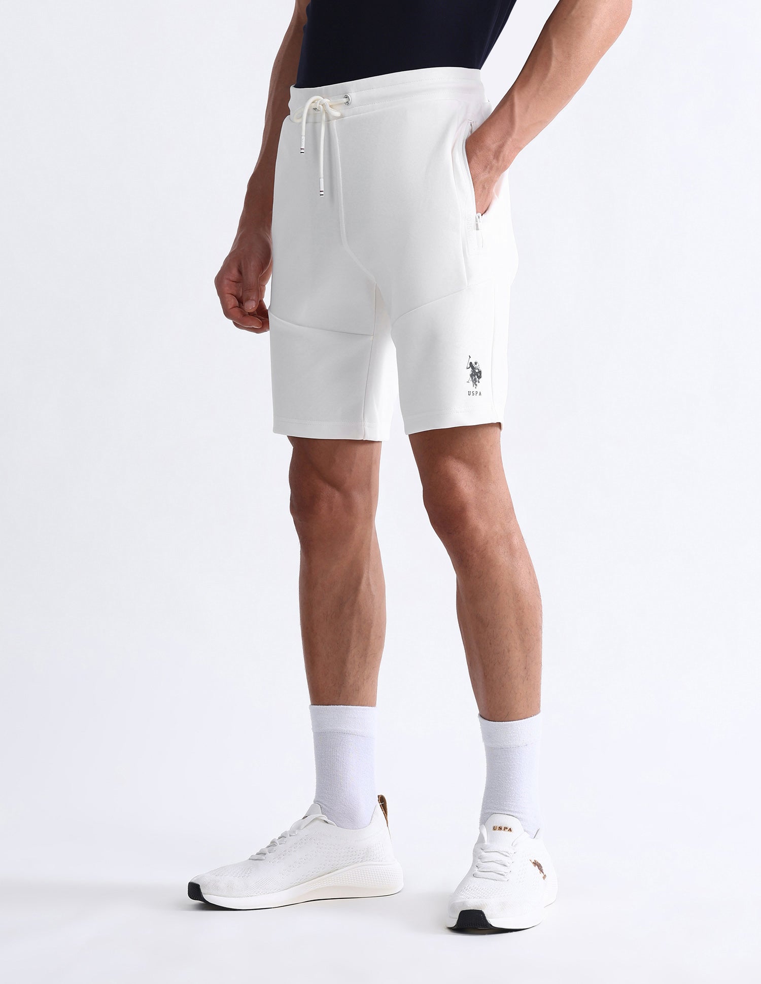 Slim Fit Solid Active Shorts White - U.S. Polo Assn. India | Large