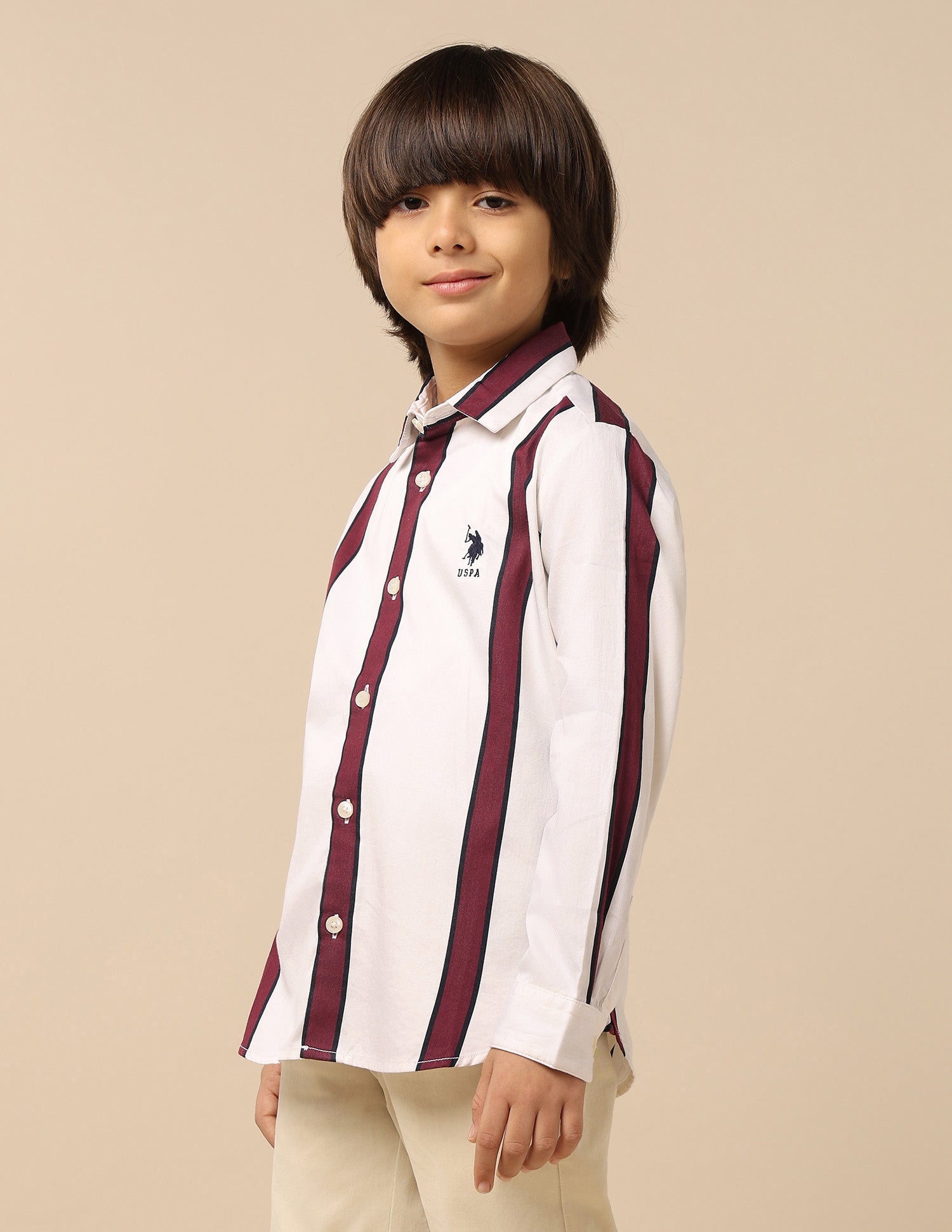 Boys Vertical Striped Twill Shirt Off White - U.S. POLO ASSN. | Large