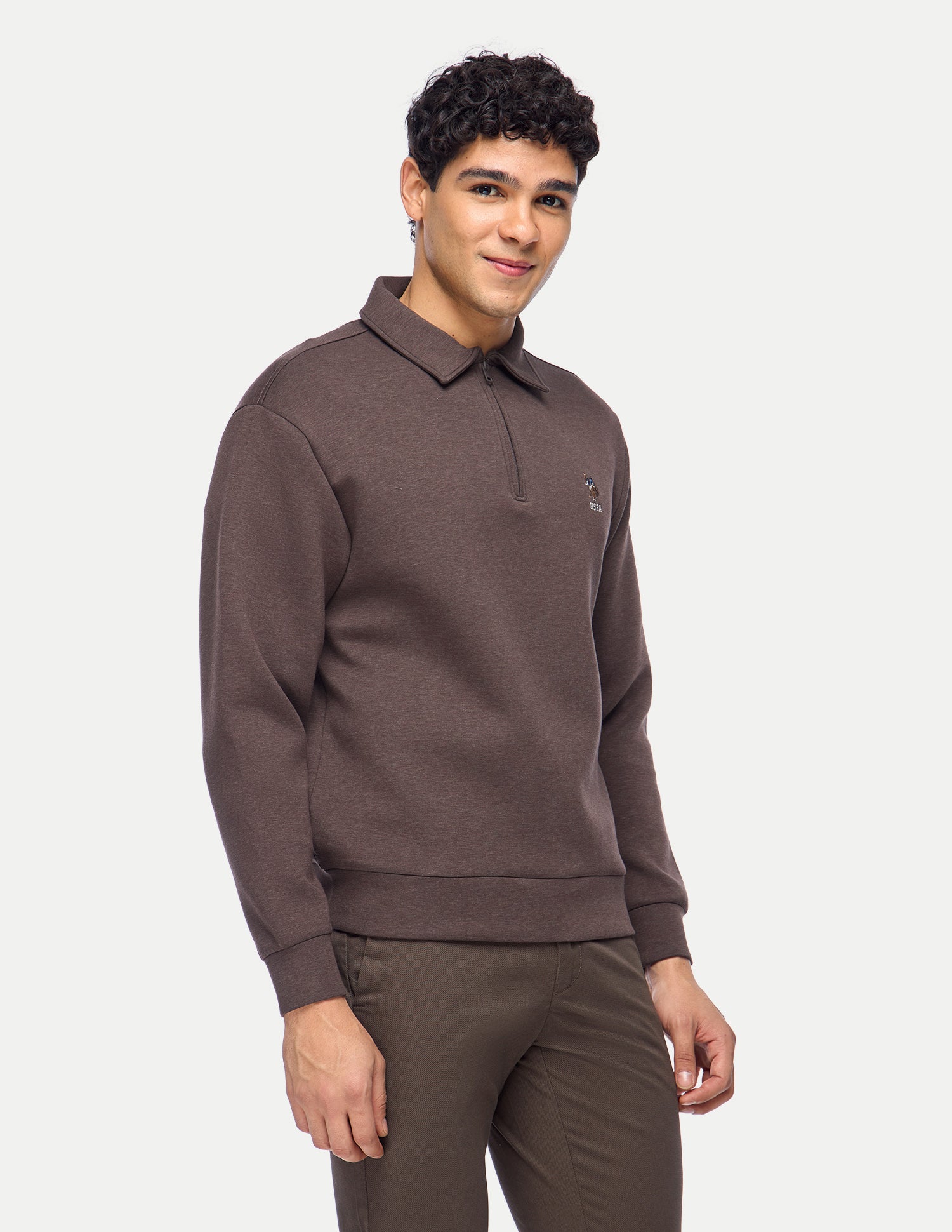 Heathered Slim Fit Sweatshirt Brown - U.S. Polo Assn. India | Large