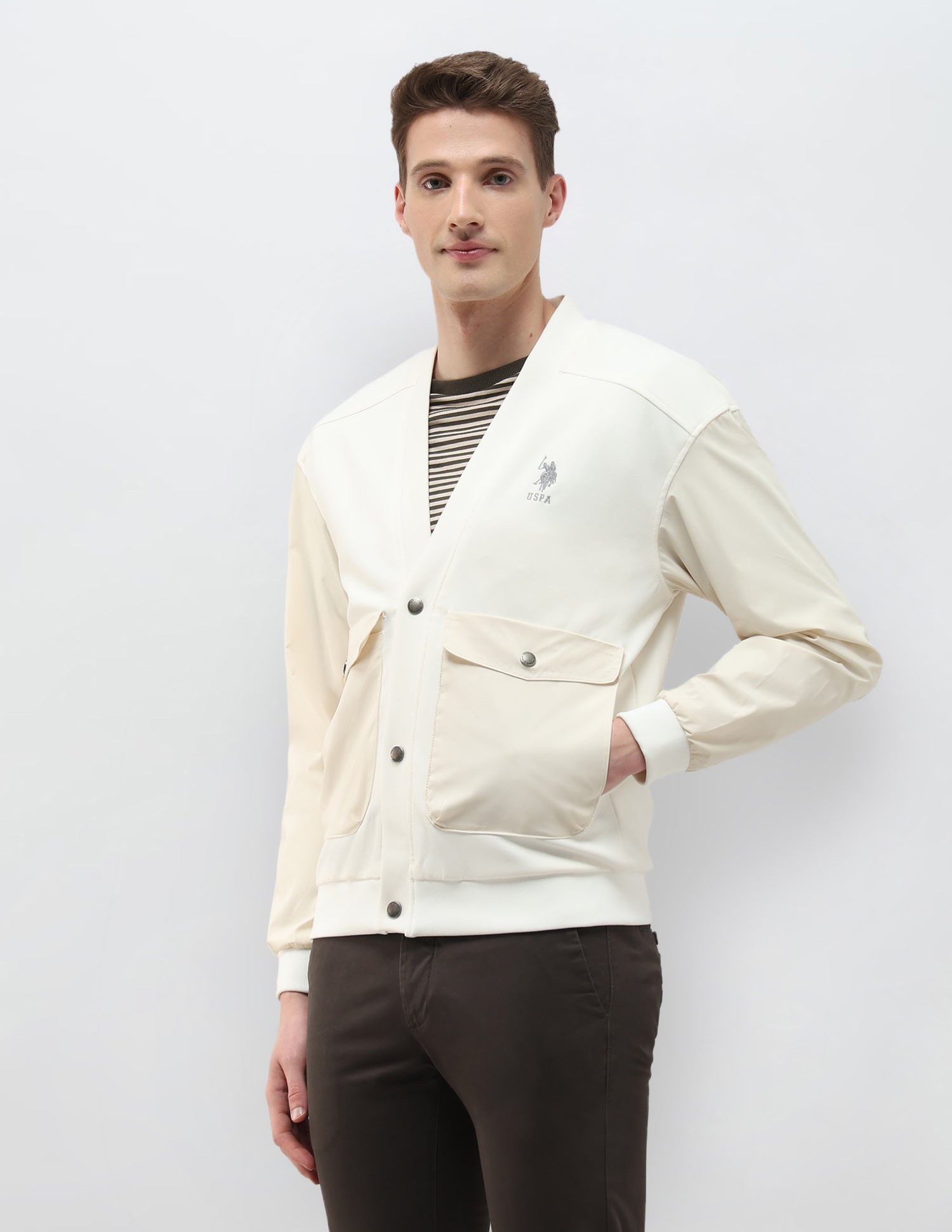 Solid Regular Fit Jacket Ivory - U.S. Polo Assn. India | Large
