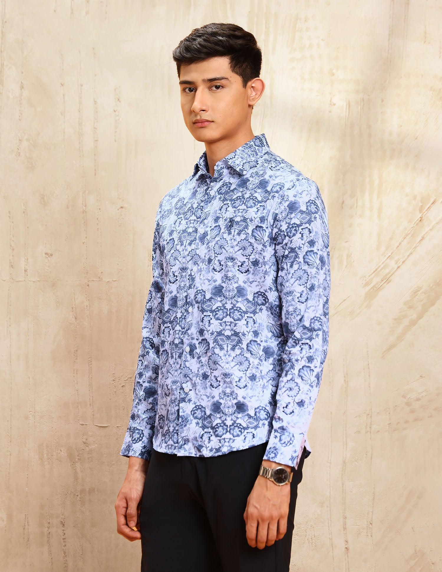 Floral Printed Satin Shirt Blue - U.S. POLO ASSN. | Large
