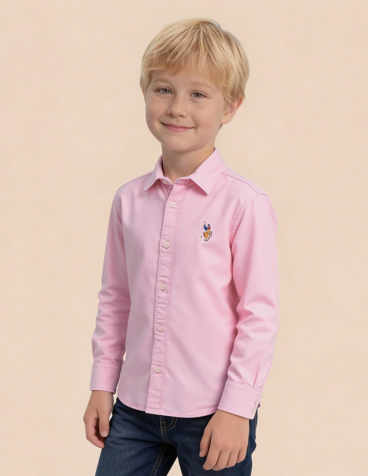 Boys Solid Pattern Oxford Shirt Pink - U.S. Polo Assn. India | Large