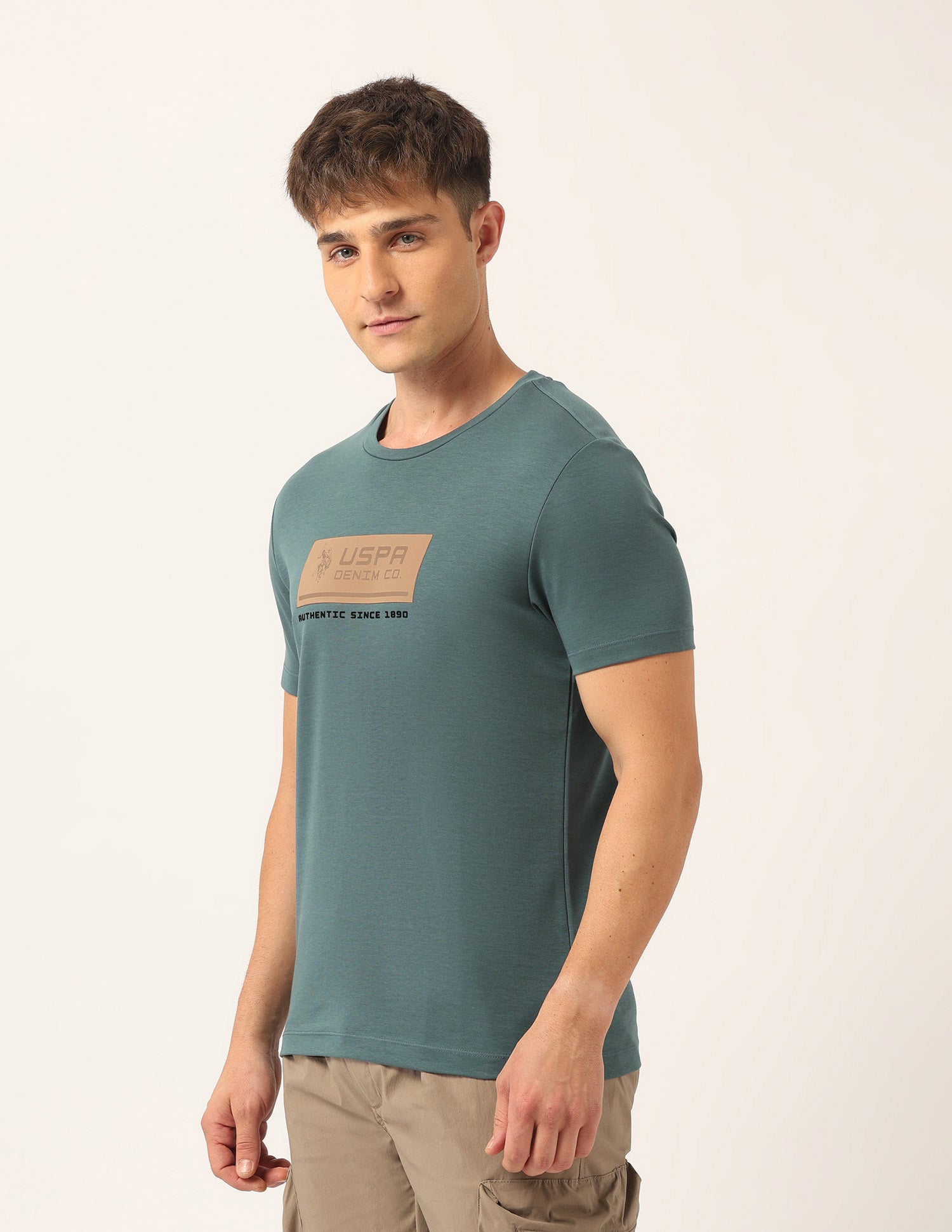 Brand Printed Muscle Fit T-Shirt Dark Green - U.S. Polo Assn. India | Large
