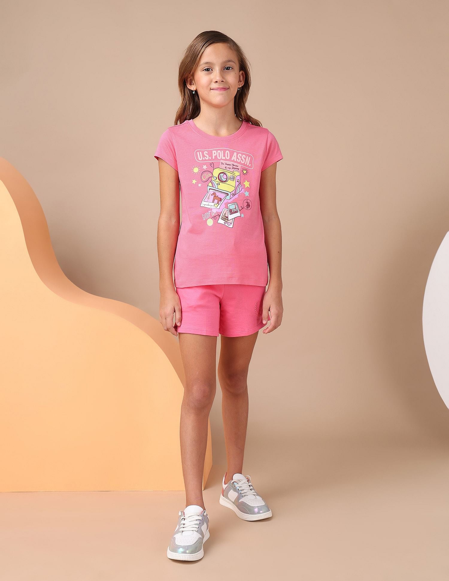 Girls Graphic Printed Regular Fit T-Shirt Pink - U.S. POLO ASSN. | Large