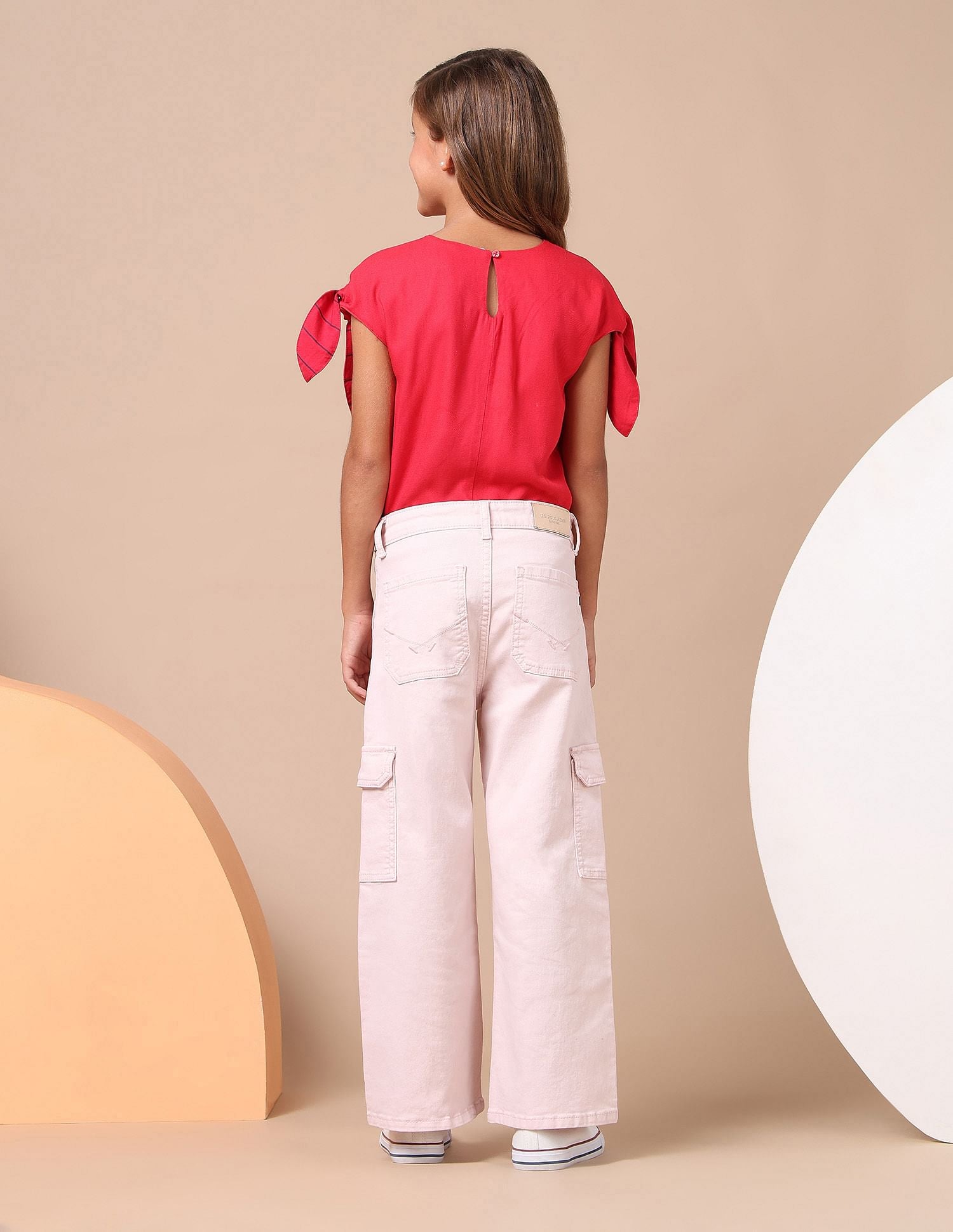 Girls Wide Leg Fit Cargo Jeans Ivory - U.S. POLO ASSN. | Large