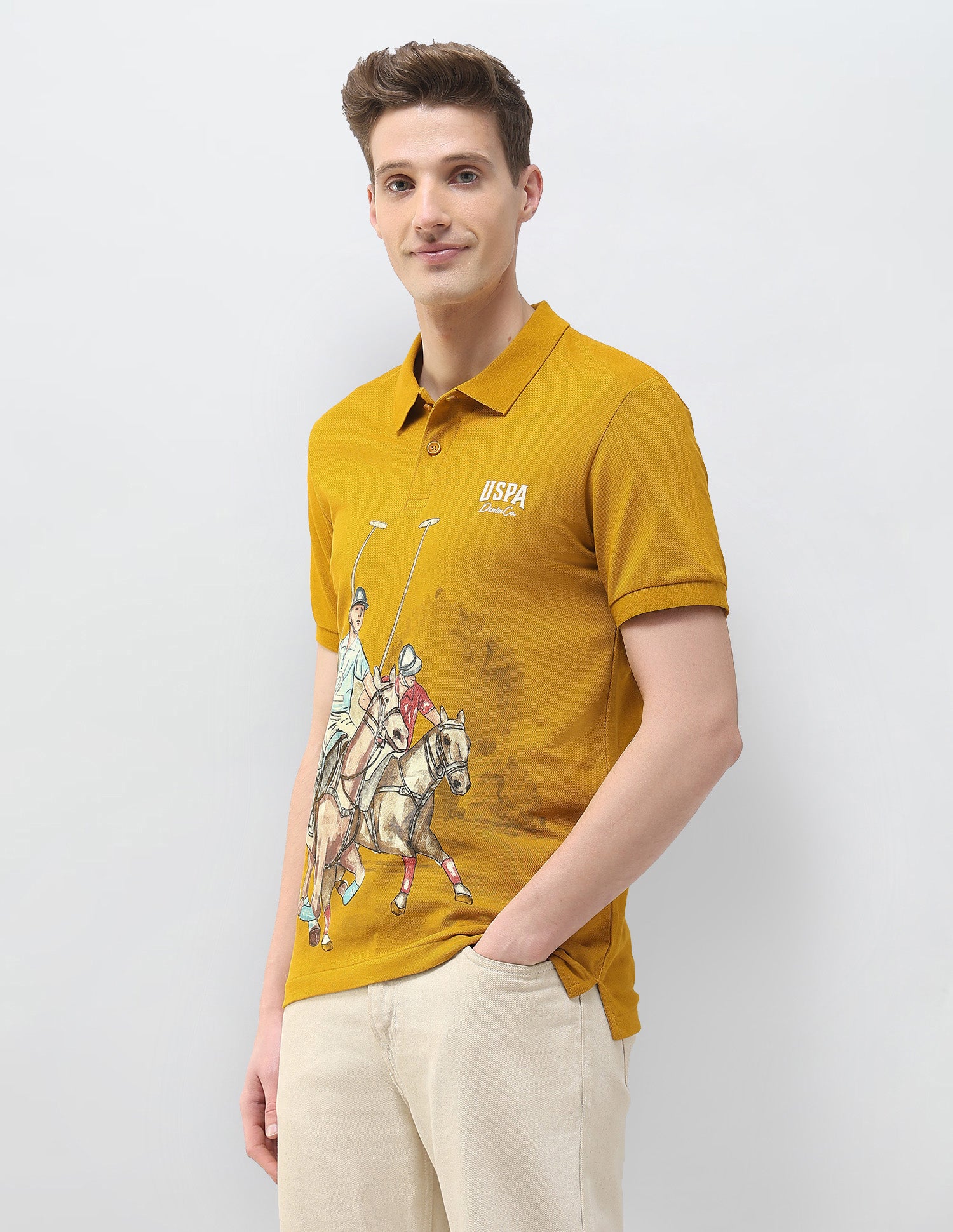 Motel On The Coast Muscle Fit Polo Shirt Mustard - U.S. Polo Assn. India | Large