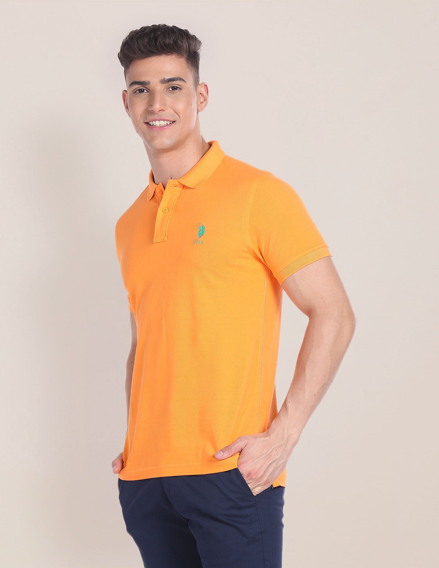 Cotton Solid Polo Shirt Light Orange - U.S. Polo Assn. India | Large