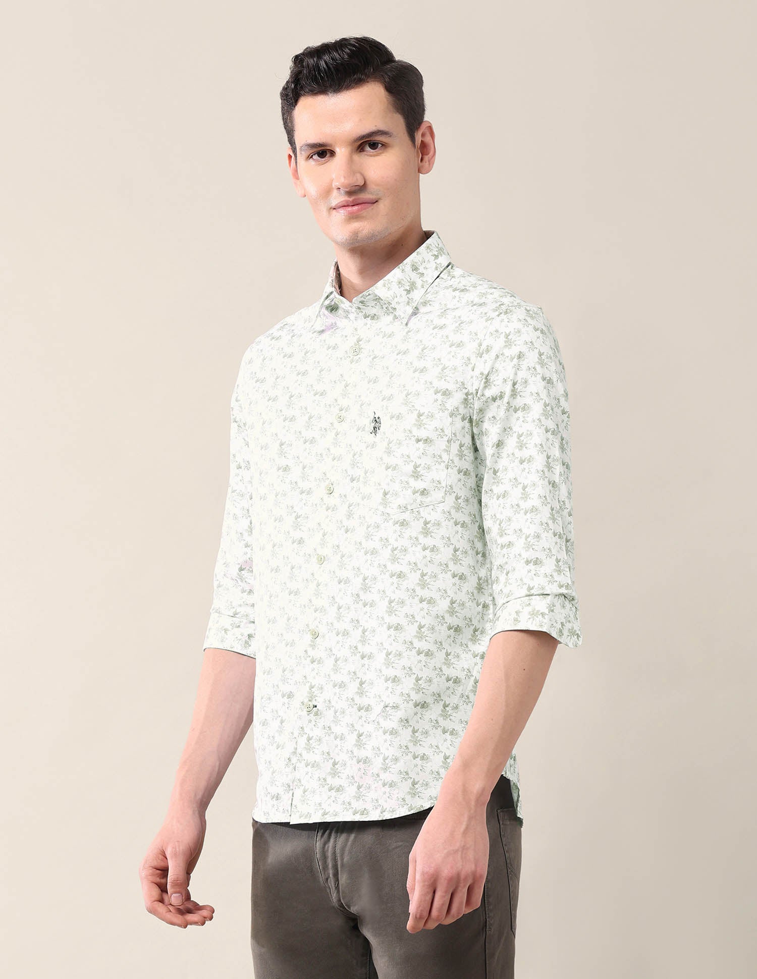 Floral Tailored Fit Shirt Green - U.S. POLO ASSN. | Large