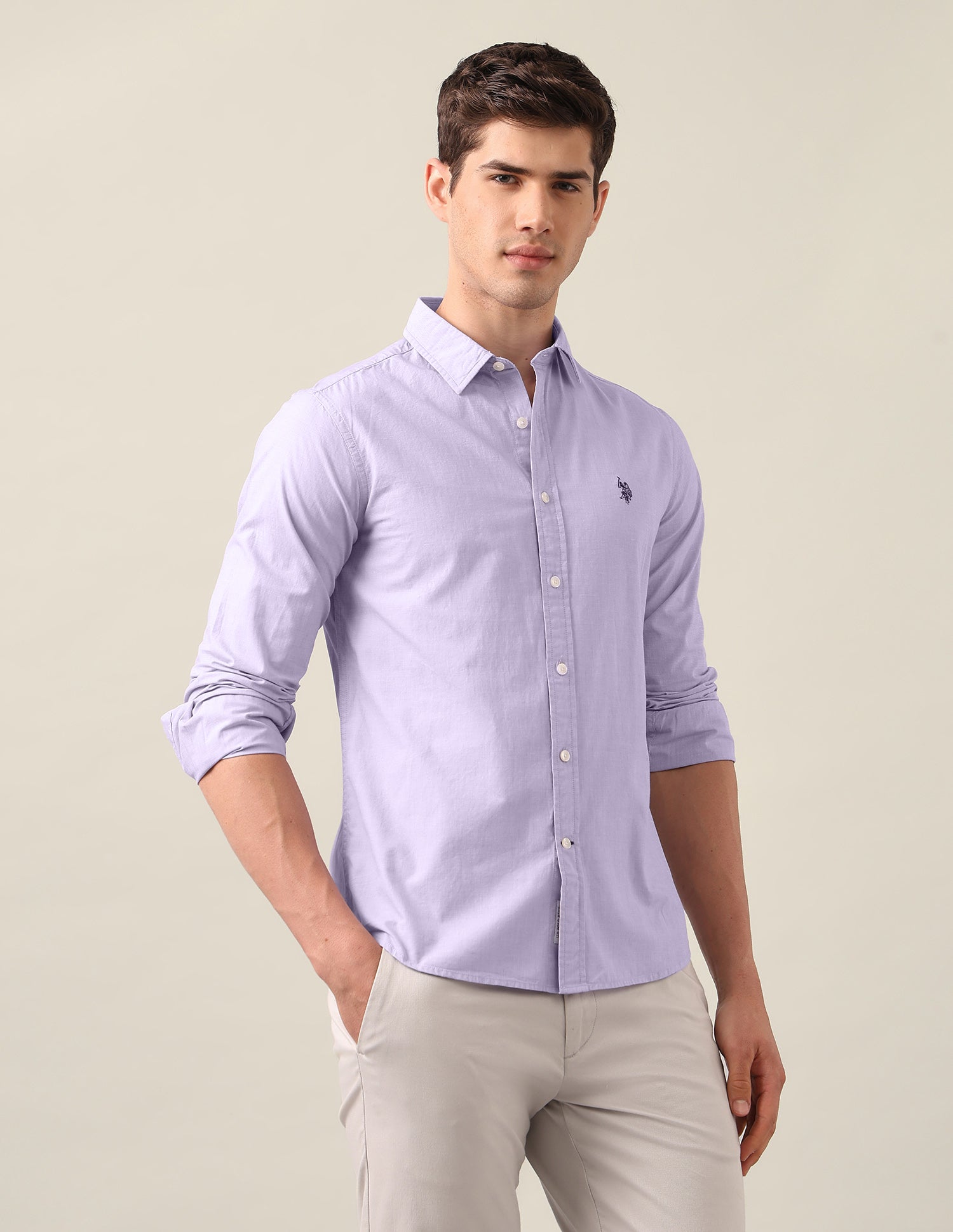 Tailored Fit Solid Shirt Lavender - U.S. Polo Assn. India | Large