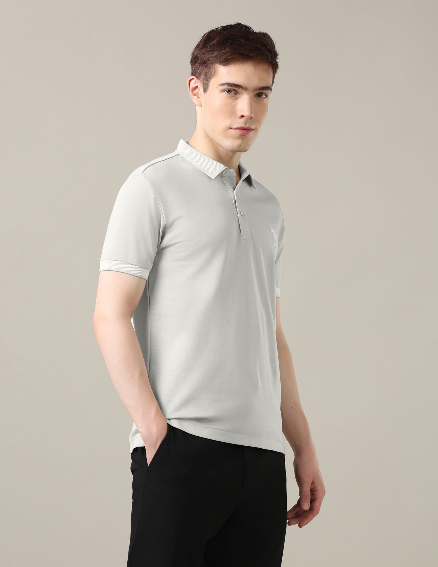 Solid Slim Fit Polo Shirt Grey - U.S. Polo Assn. India | Large
