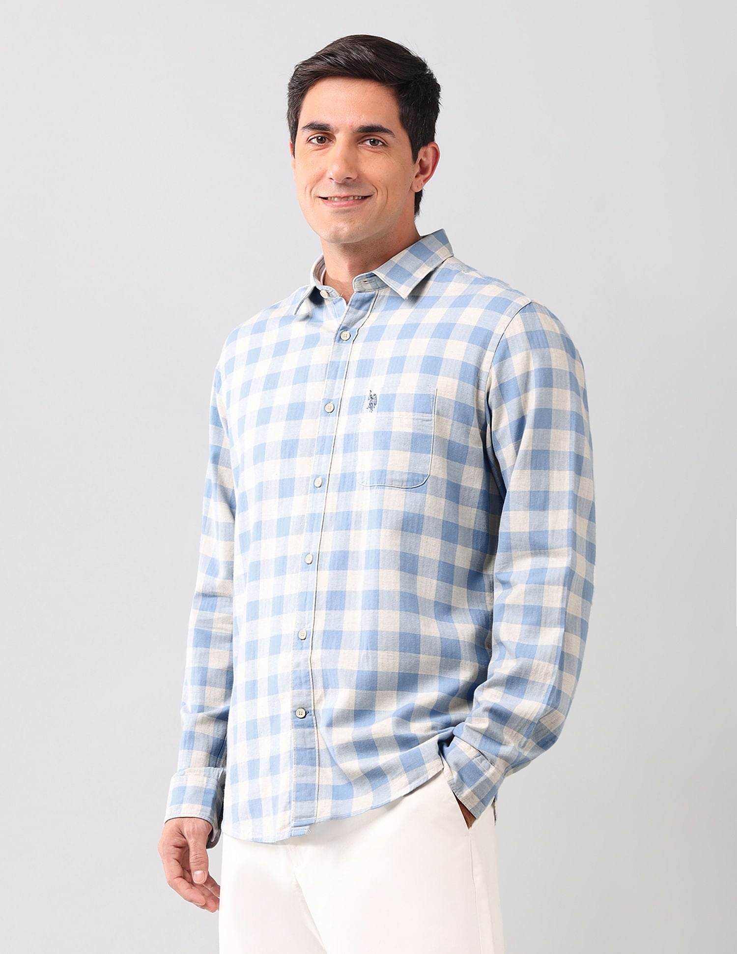 Buffalo Checked Herringbone Shirt Blue - U.S. POLO ASSN. | Large