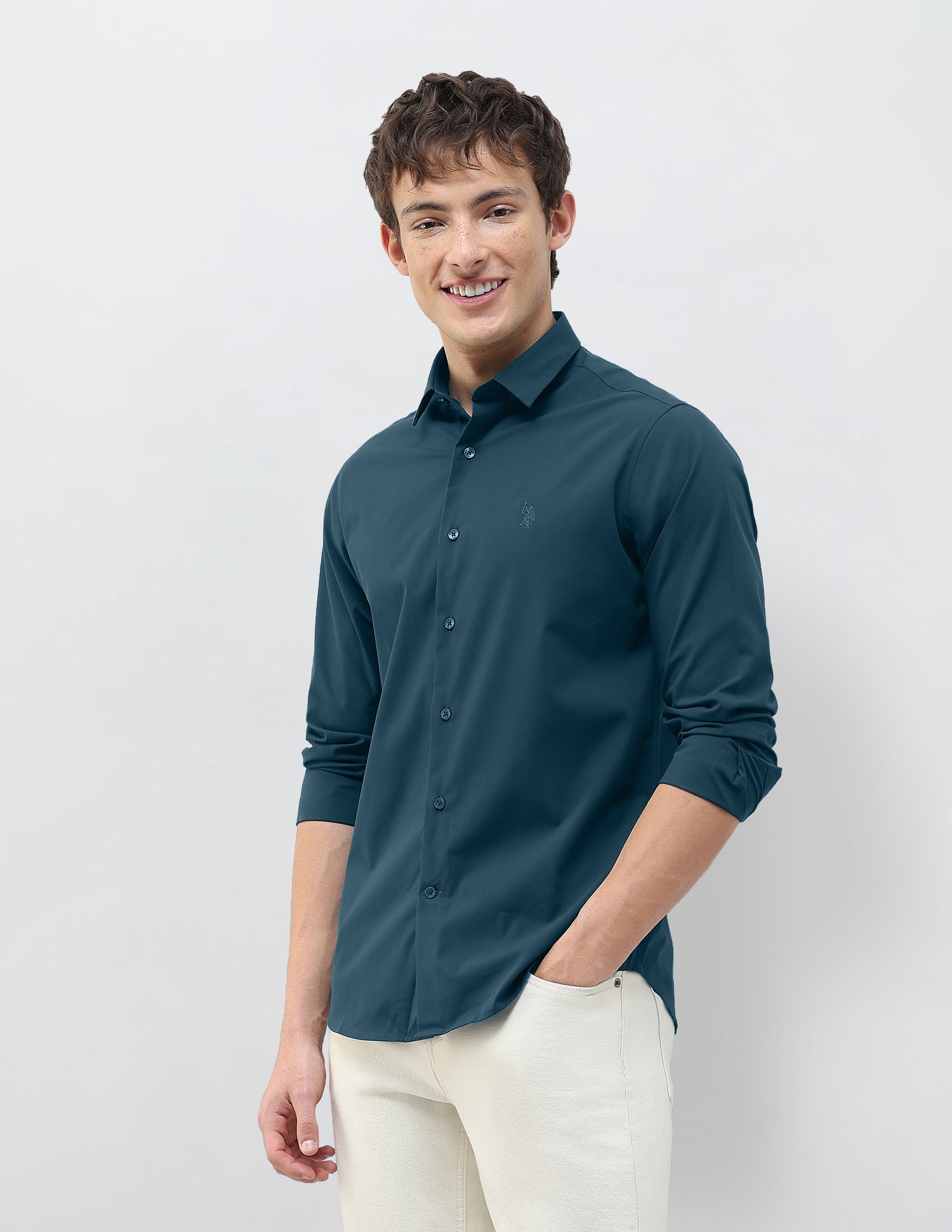 Solid Regular Fit Shirt Teal - U.S. Polo Assn. India | Large