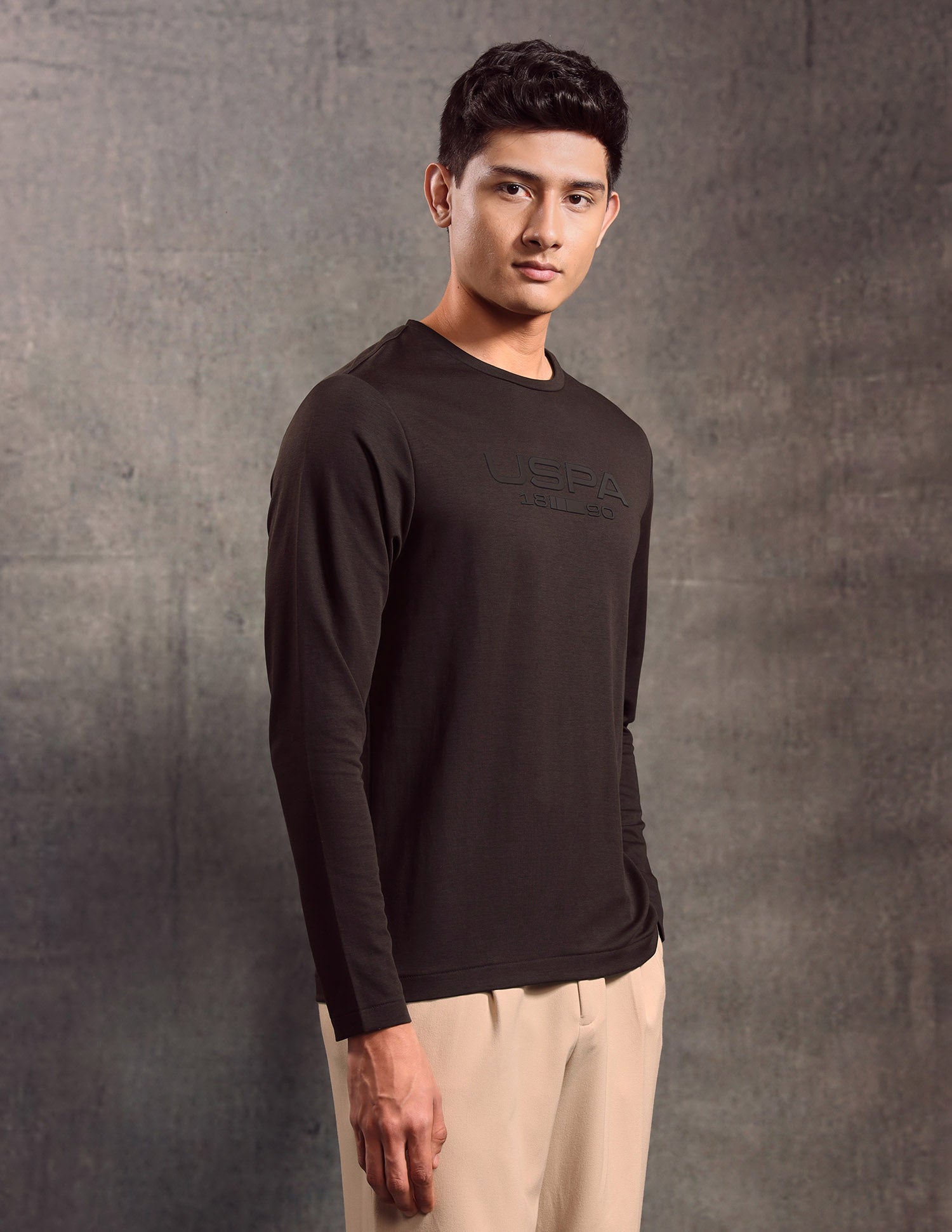 Brand Embossed Regular Fit T-shirt Dark Brown - U.S. POLO ASSN. | Large