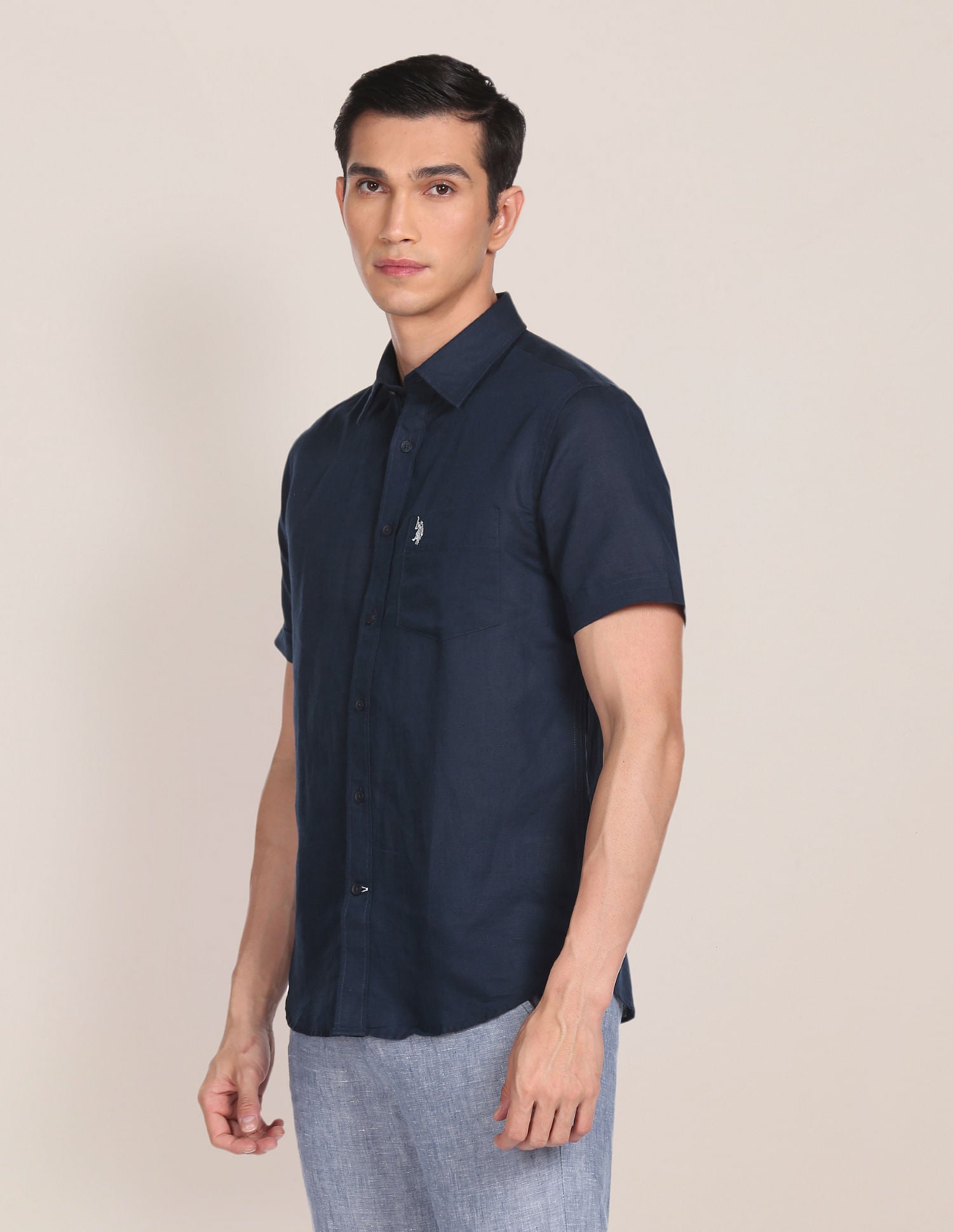 Spread Collar Solid Casual Shirt Navy - U.S. POLO ASSN. | Large