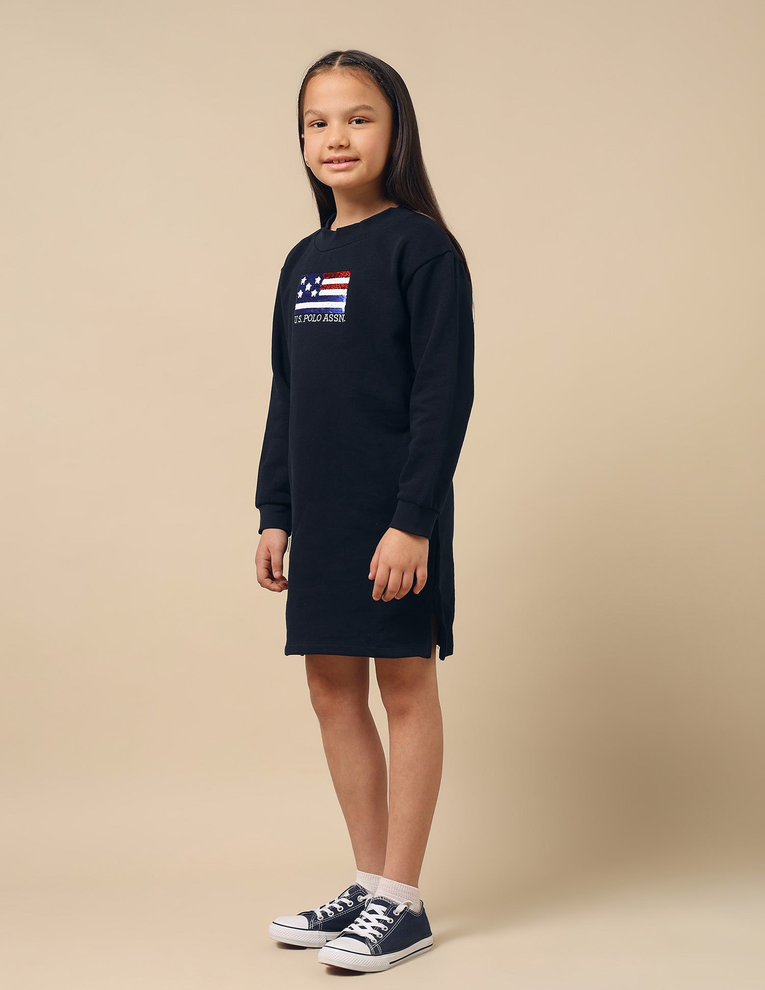 Girls Flip Sequin Sweat Dress Navy - U.S. POLO ASSN. | Large