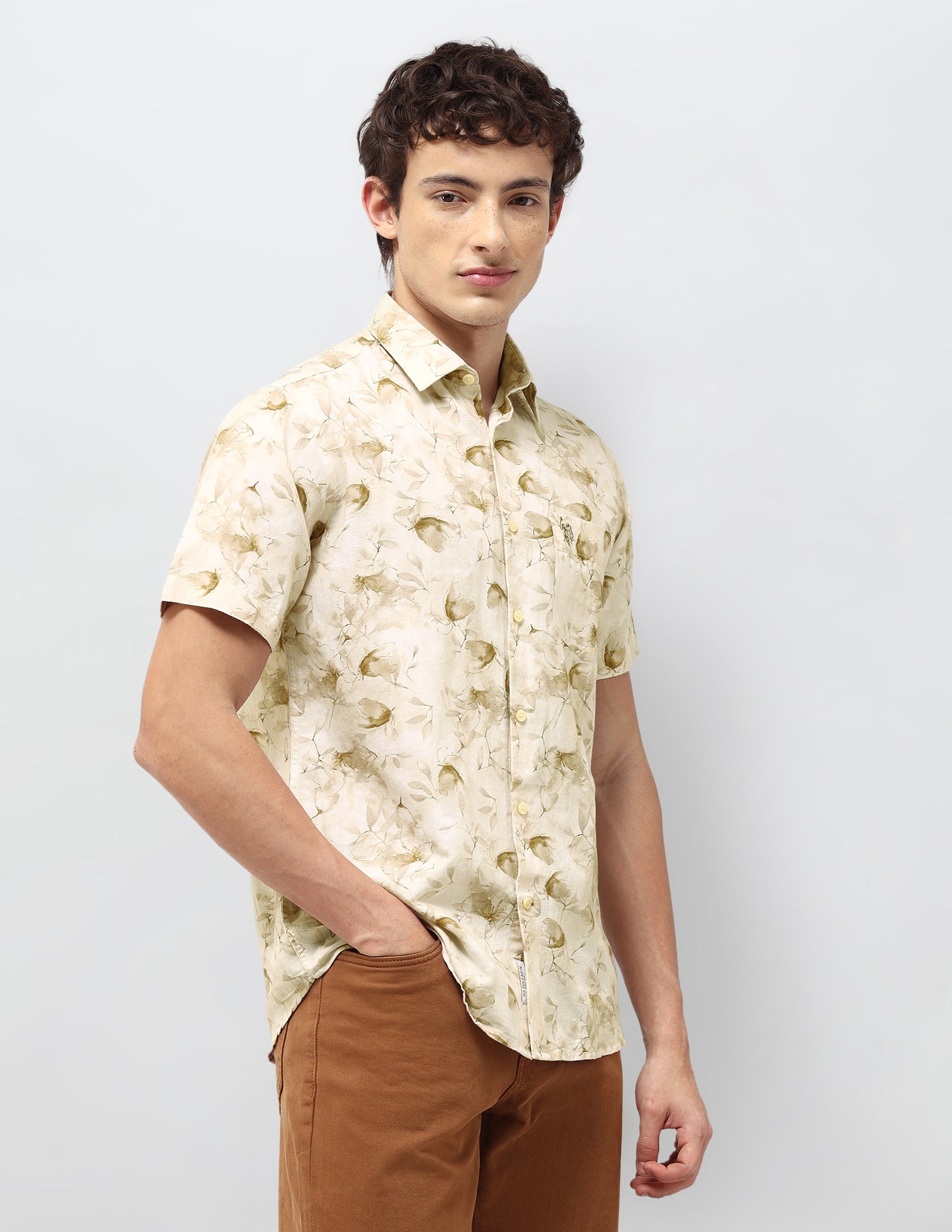 All-Over Printed Regular Fit Shirt Beige - U.S. Polo Assn. India | Large