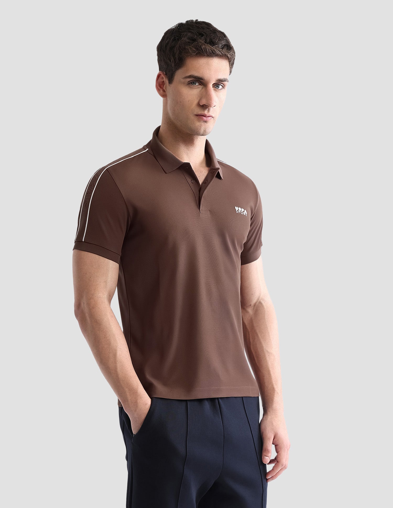 Solid Regular Fit Active Polo Shirt Brown - U.S. POLO ASSN. | Large
