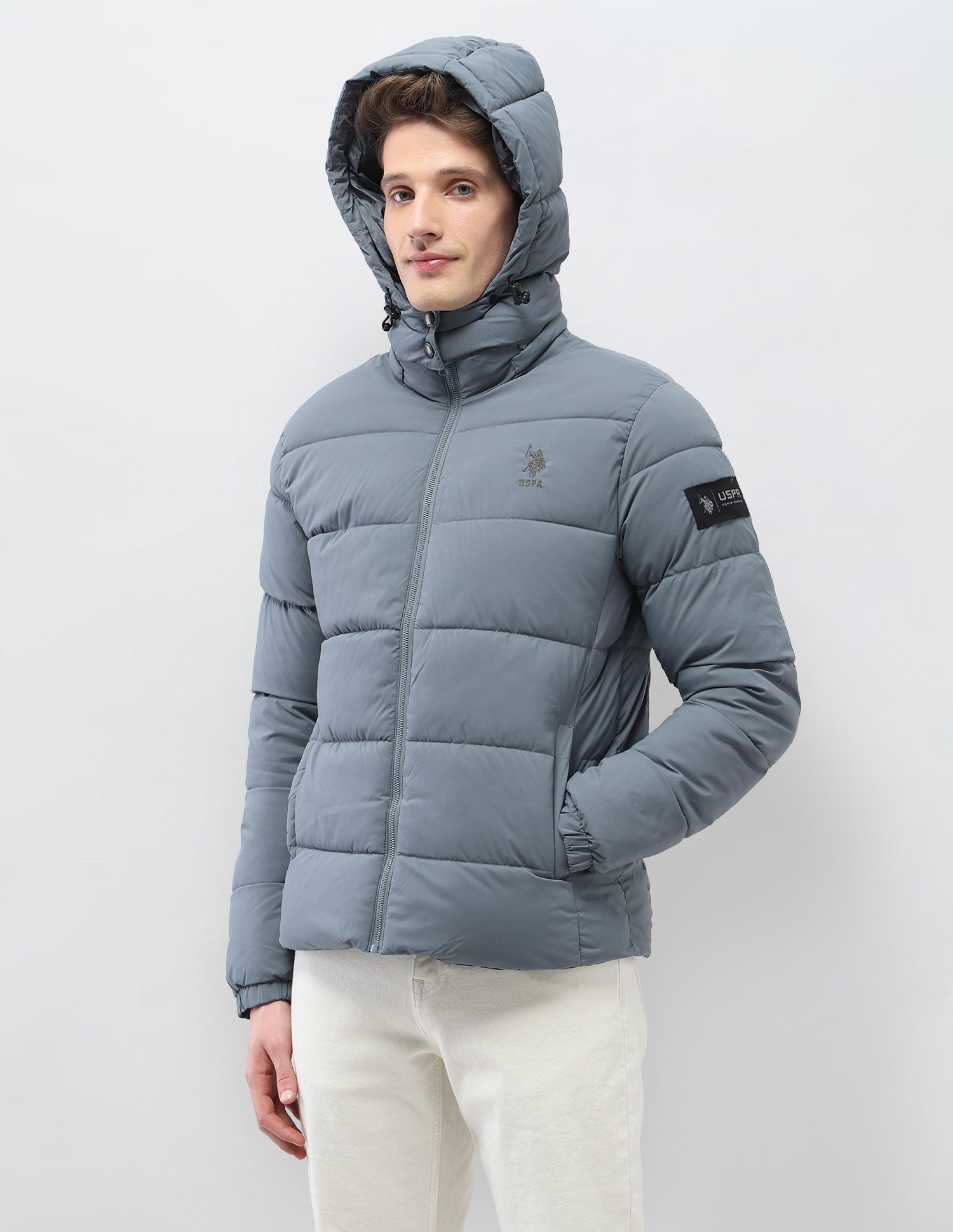 Detachable Hood Puffer Jacket Grey - U.S. Polo Assn. India | Large