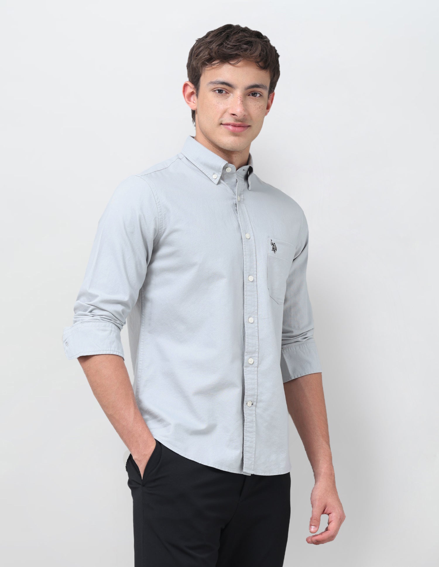 Tailored Fit Oxford Button Down Shirt Light Grey - U.S. Polo Assn. India | Large