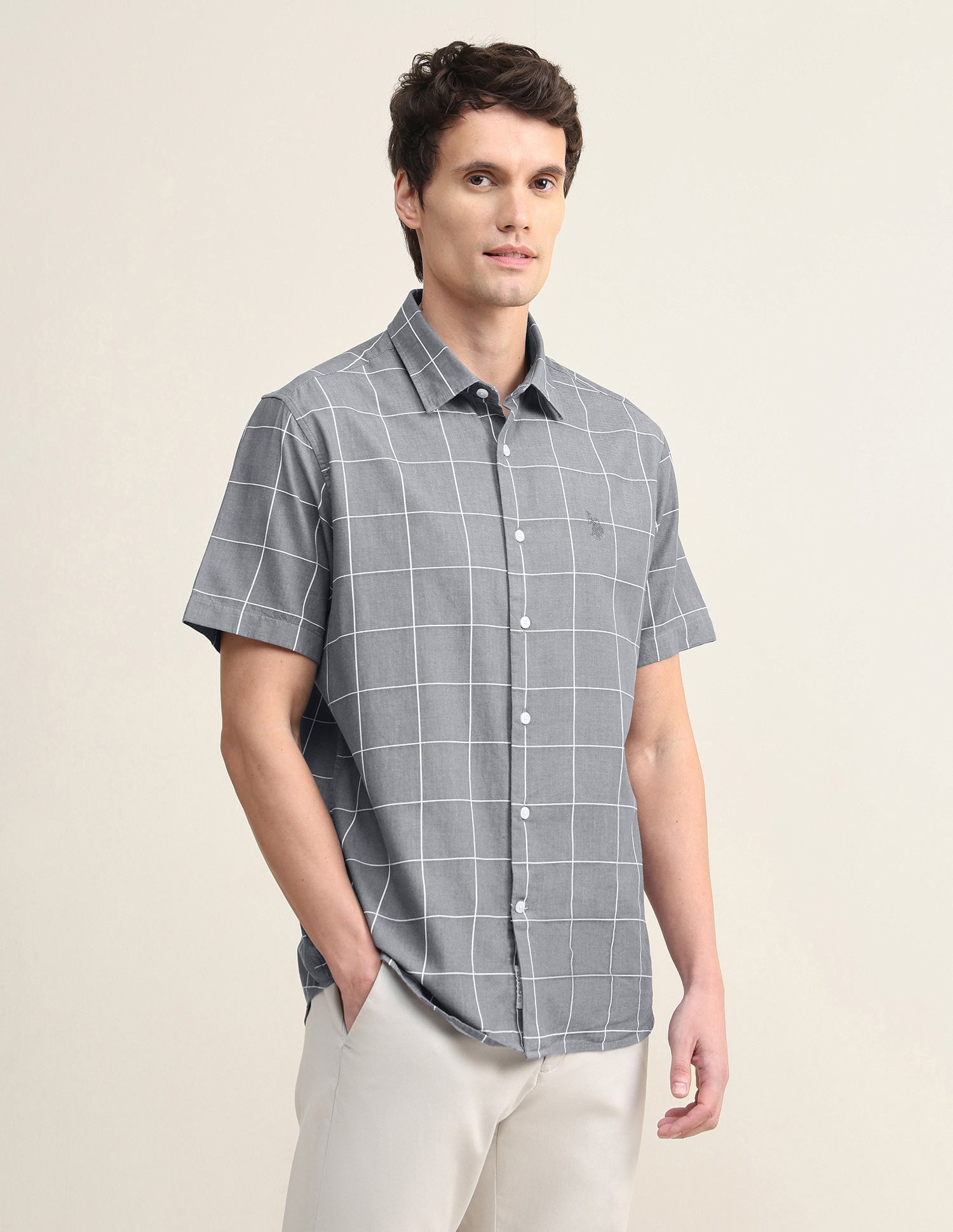 Windowpane Checked Twill Shirt Grey - U.S. Polo Assn. India | Large