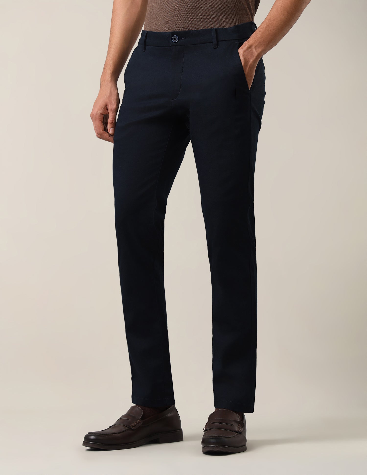 Denver Slim Fit Dobby Trousers Navy - U.S. Polo Assn. India | Large