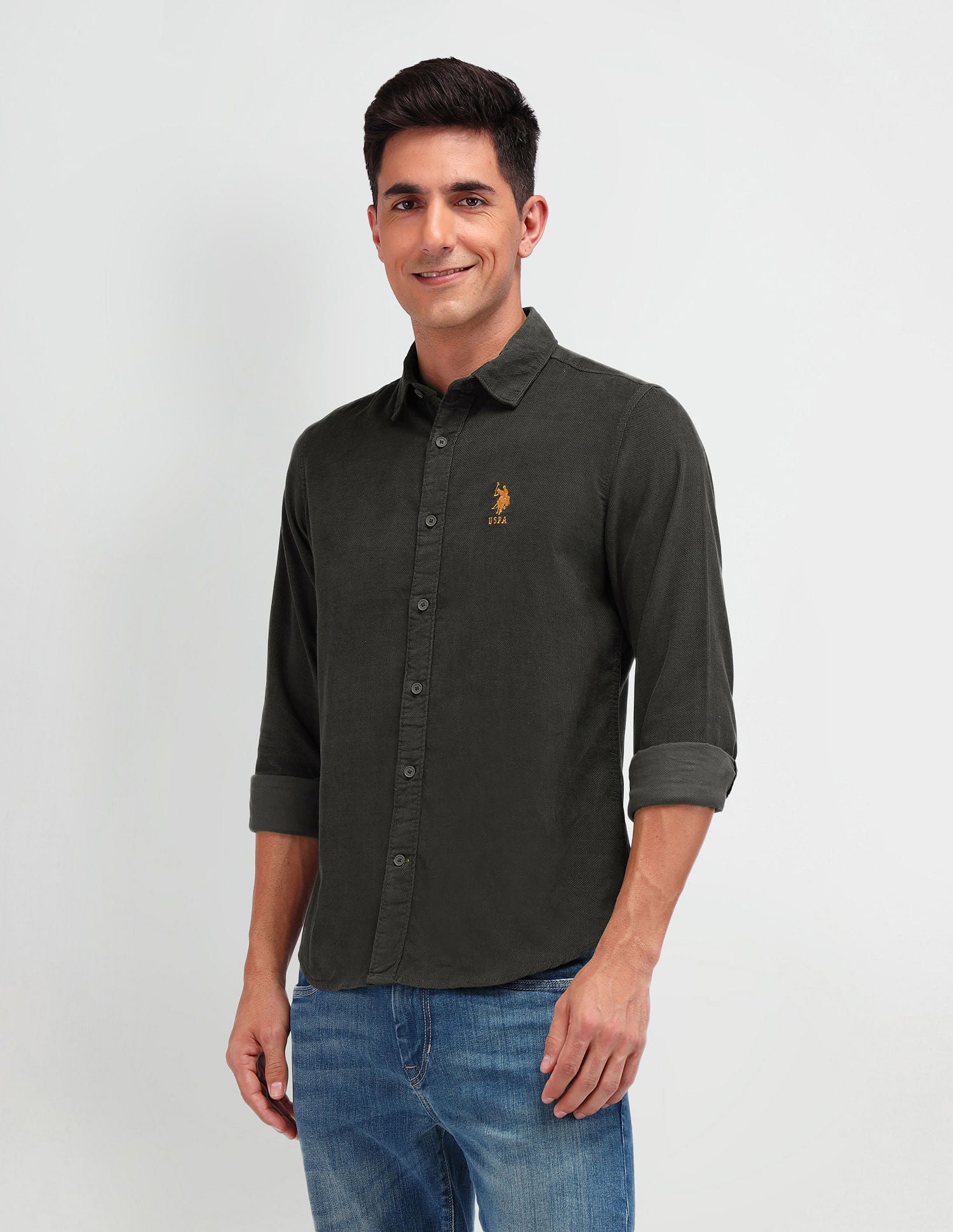 Slim Fit Dobby Shirt Olive - U.S. Polo Assn. India | Large
